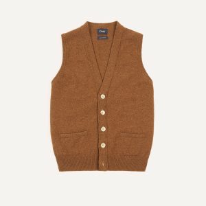 Light Brown Lambswool Sleeveless Cardigan