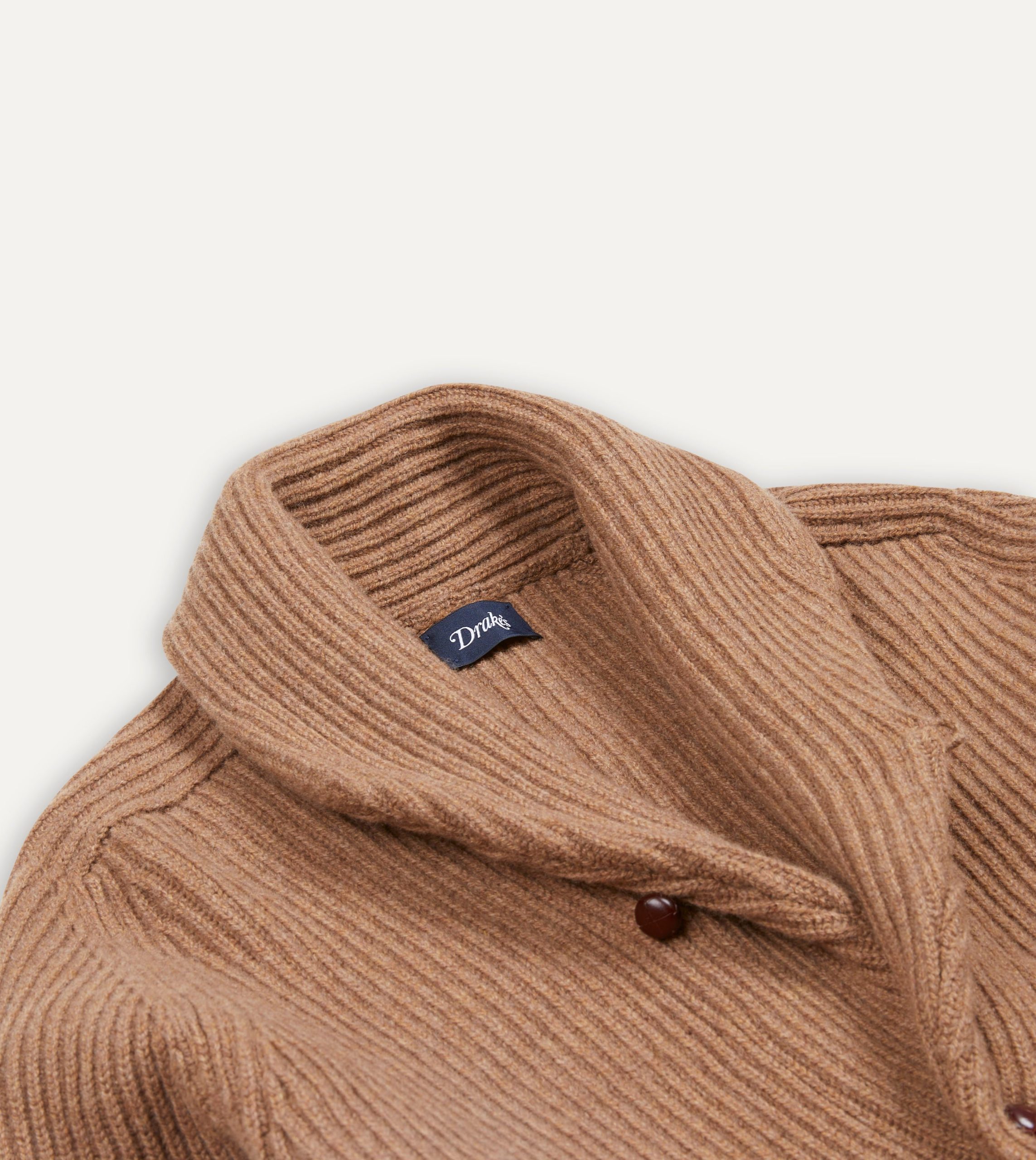 Camel Lambswool Shawl Collar Cardigan - Image 3