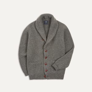 Grey Lambswool Shawl Collar Cardigan