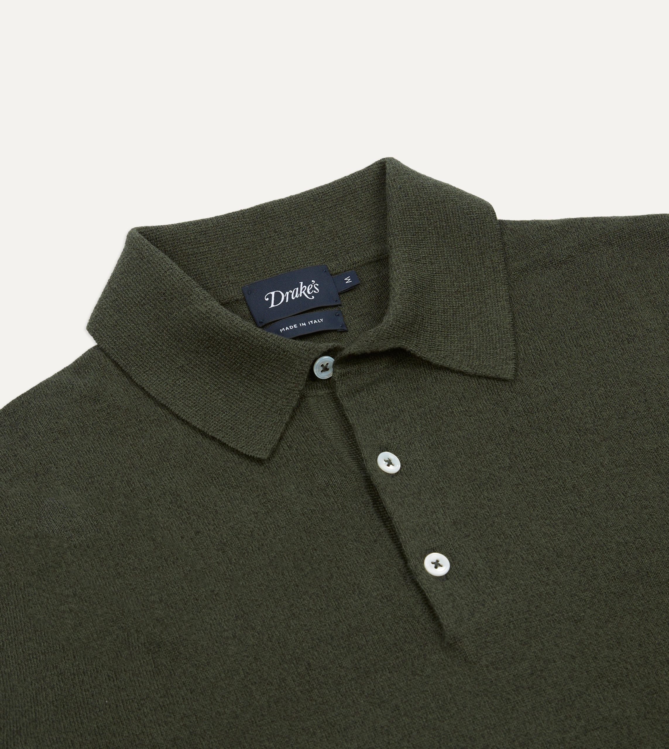 Olive Knitted Linen-Cotton Short-Sleeve Polo Shirt - Image 3