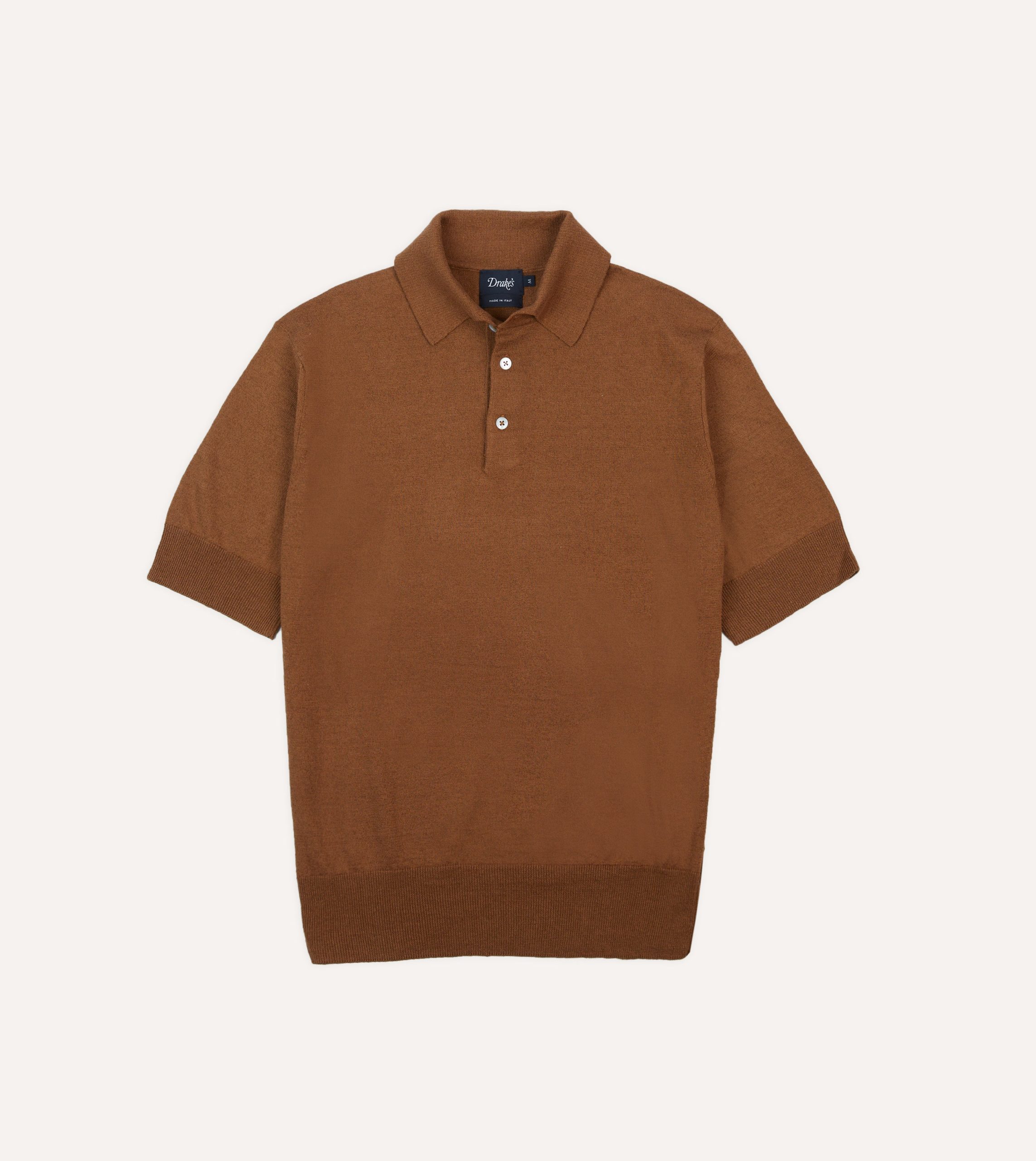 Tobacco Knitted Linen-Cotton Short-Sleeve Polo Shirt