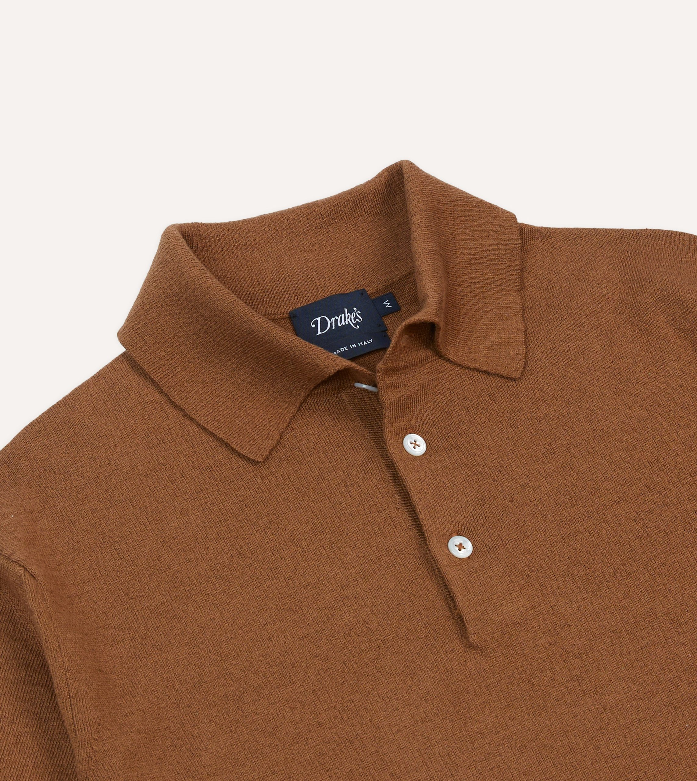 Tobacco Knitted Linen-Cotton Short-Sleeve Polo Shirt - Image 3