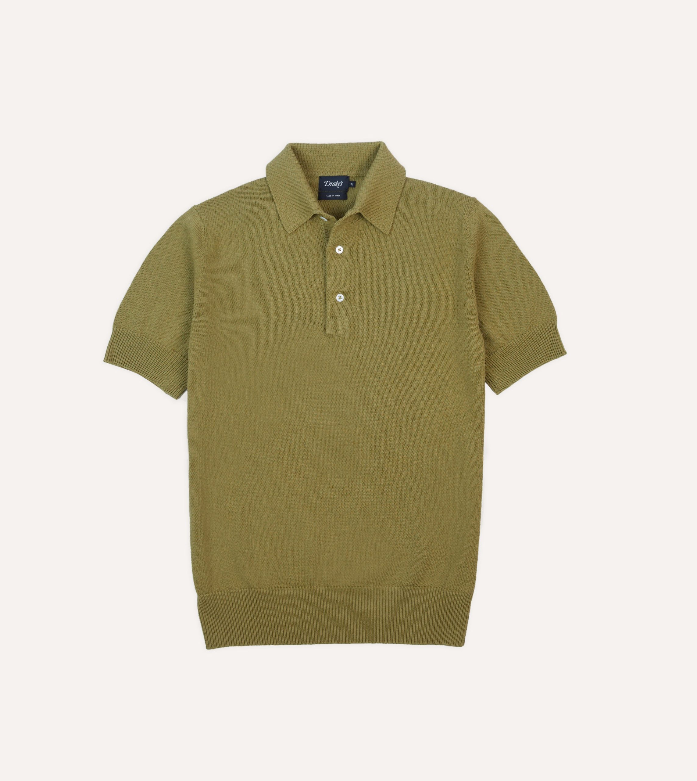Green Knitted Crepe Cotton Short-Sleeve Polo Shirt