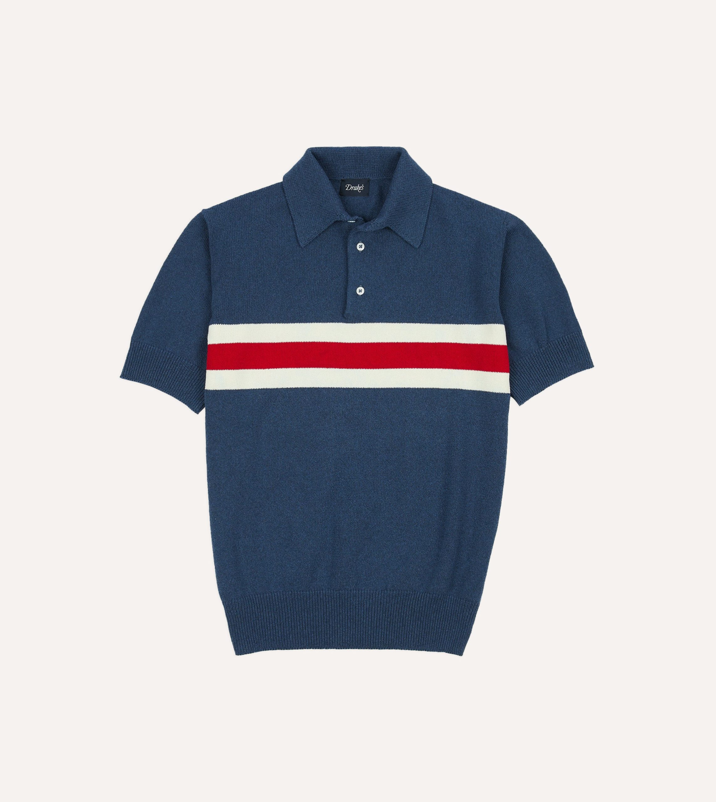 Blue Stripe Knitted Crepe Cotton Short-Sleeve Polo Shirt