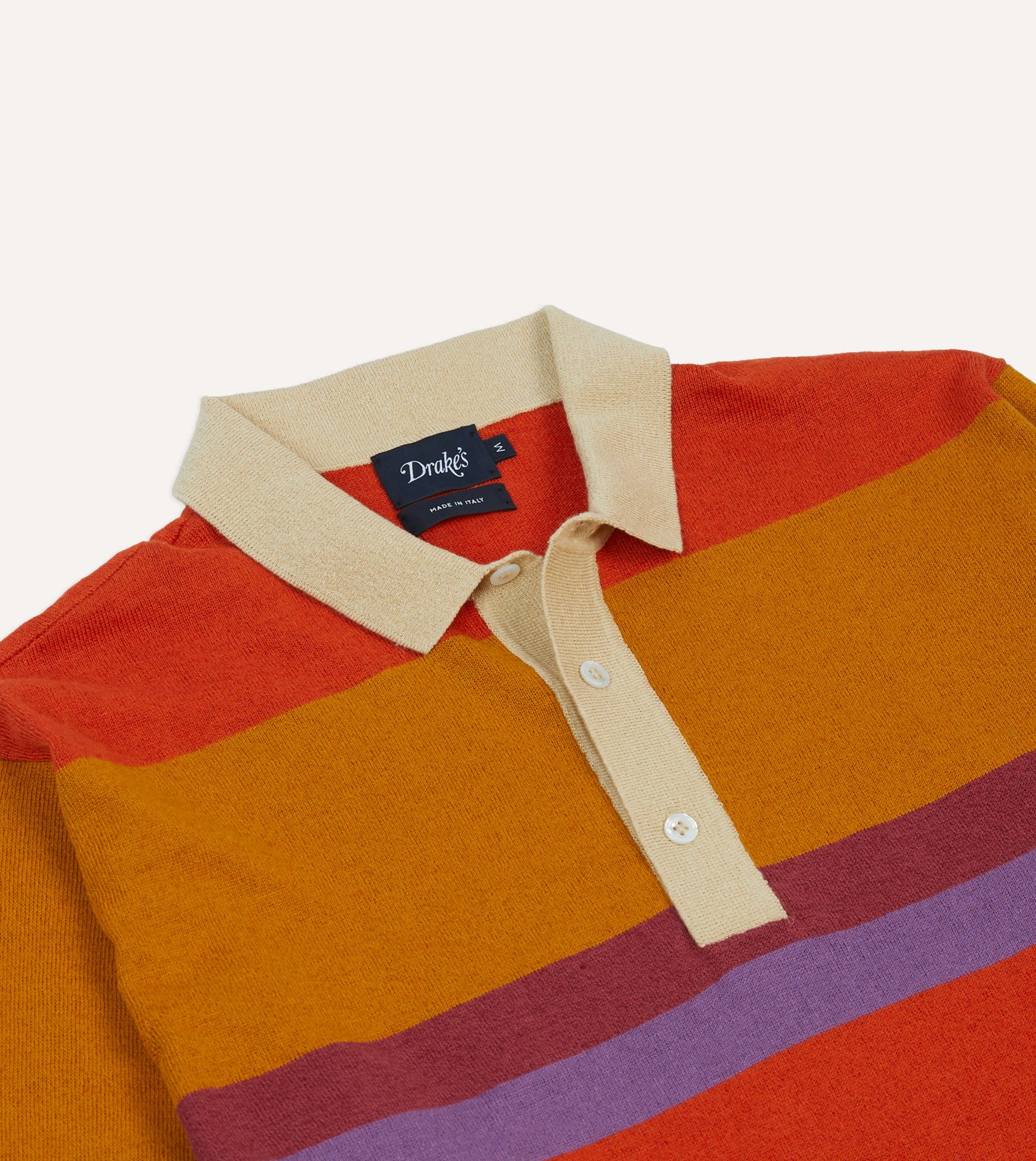 Orange. Brown and Purple Linen Cotton Knitted Rugby Shirt - Image 3