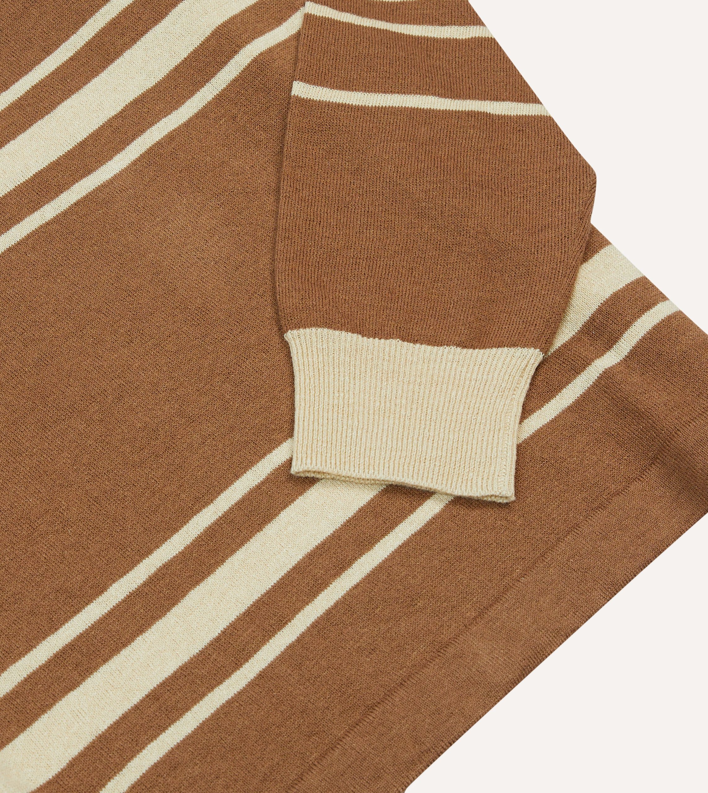 Brown and Ecru Linen Cotton Knitted Rugby Shirt - Image 4