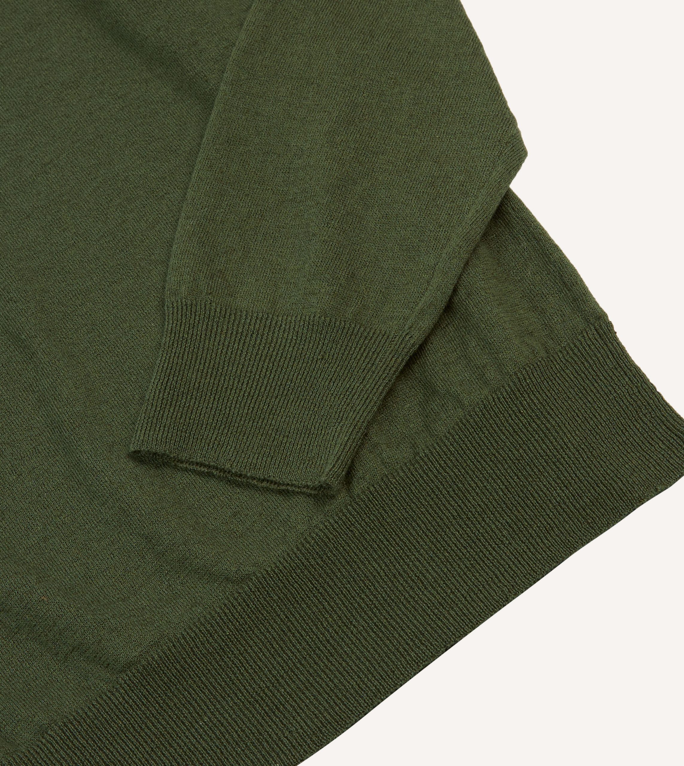 Green Linen-Cotton Knitted Long-Sleeve Polo Shirt - Image 4