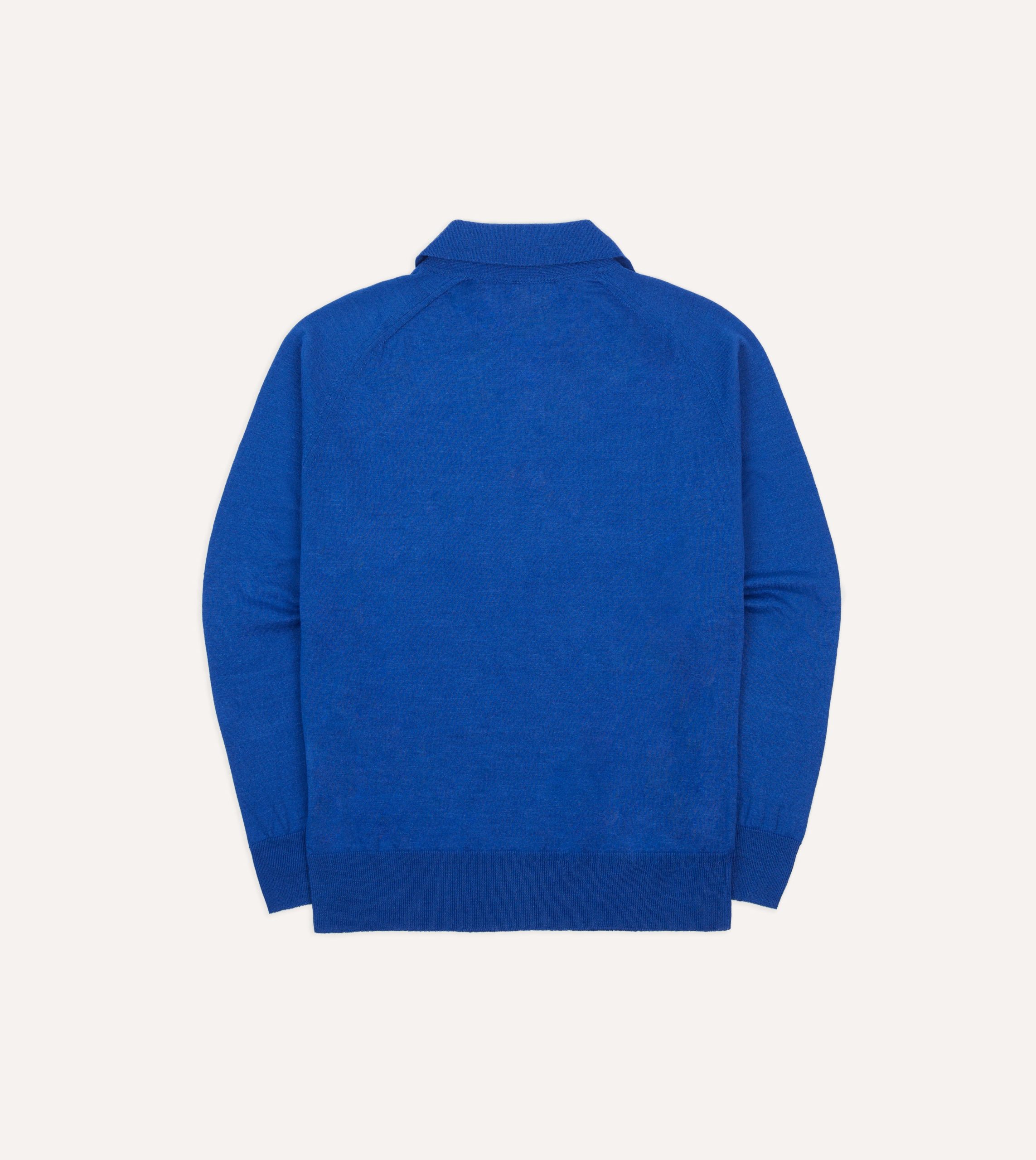 Blue Linen-Cotton Knitted Long-Sleeve Polo Shirt - Image 5