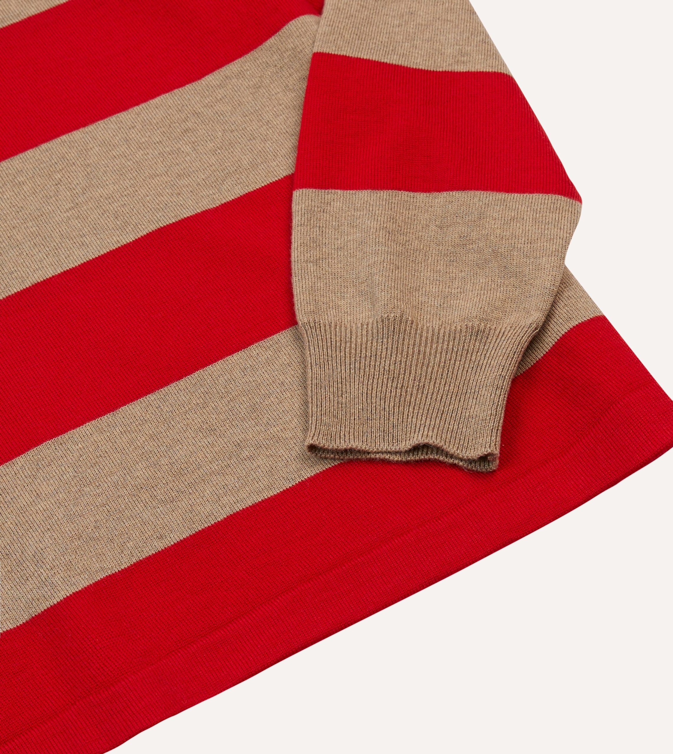Red and Tan Block Stripe Knitted Rugby Shirt - Image 4