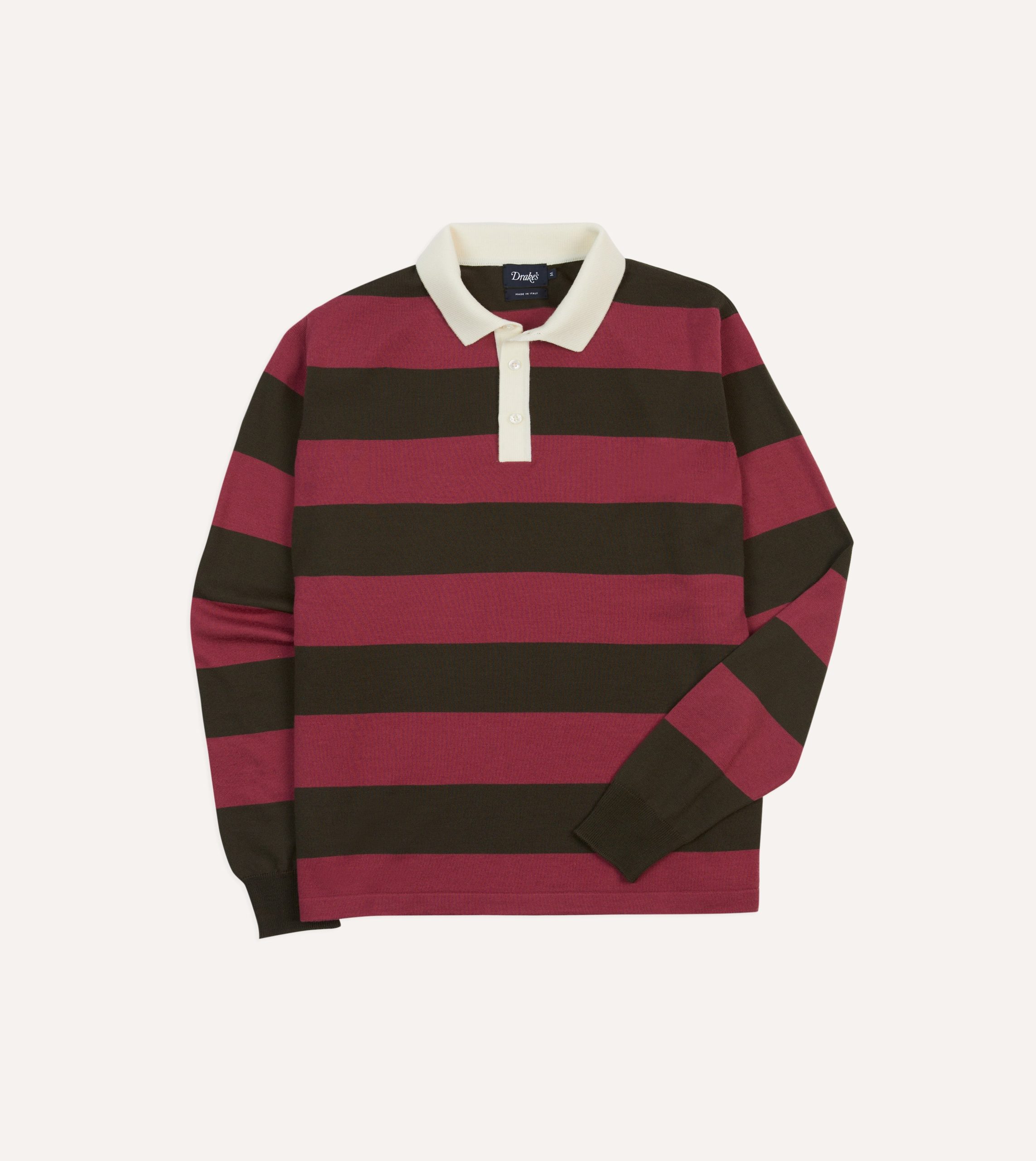 Pink and Olive Block Stripe Knitted Rugby Shirt