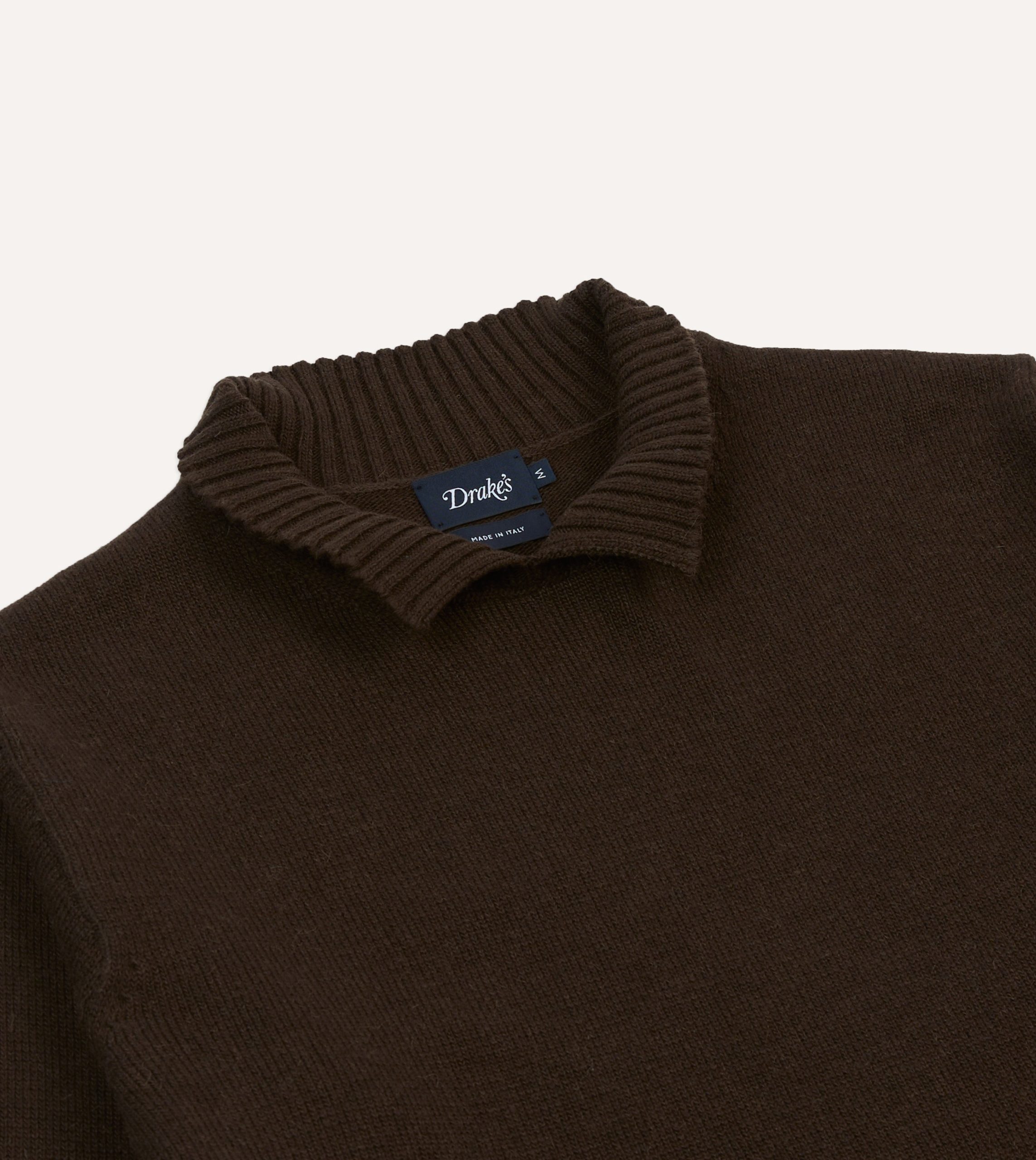 Brown Alpaca Lambswool Ribbed Integral Collar Jumper - Image 3