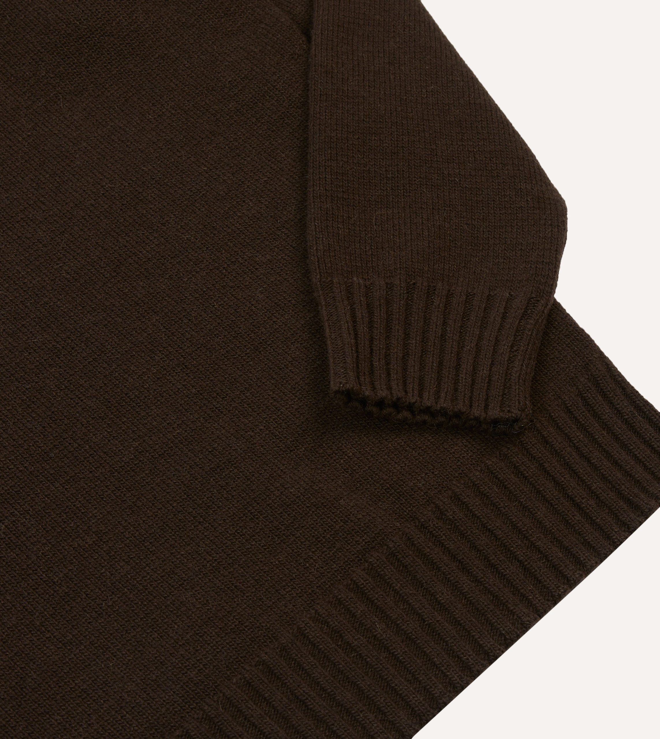 Brown Alpaca Lambswool Ribbed Integral Collar Jumper - Image 4