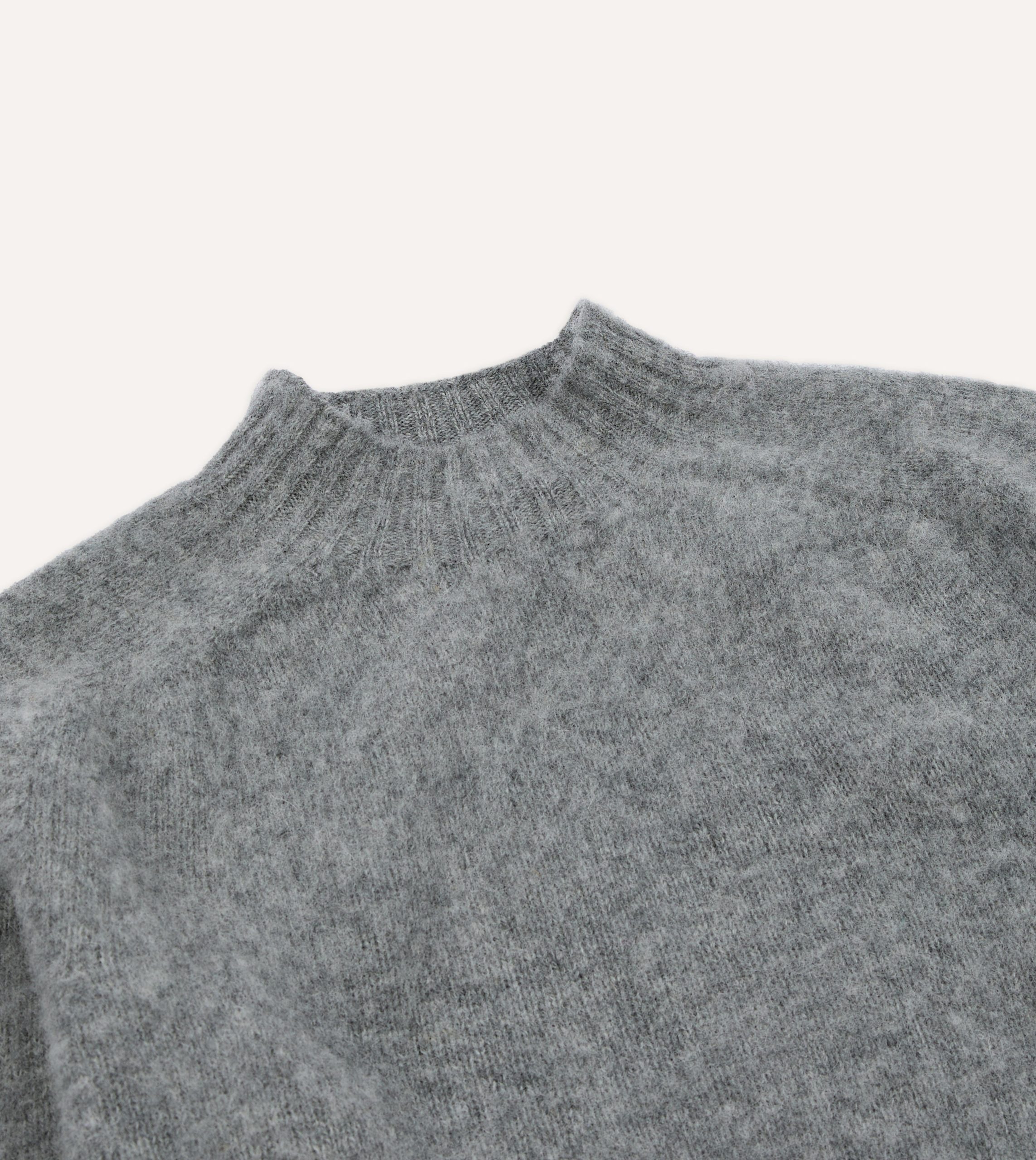 Grey Brushed Shetland Mock Neck Jumper - Image 3