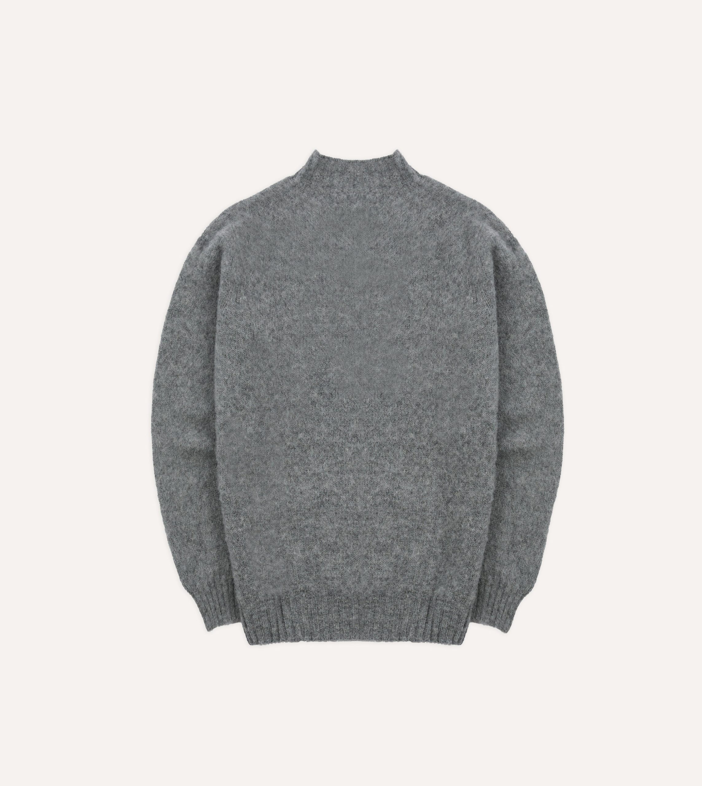 Grey Brushed Shetland Mock Neck Jumper - Image 5