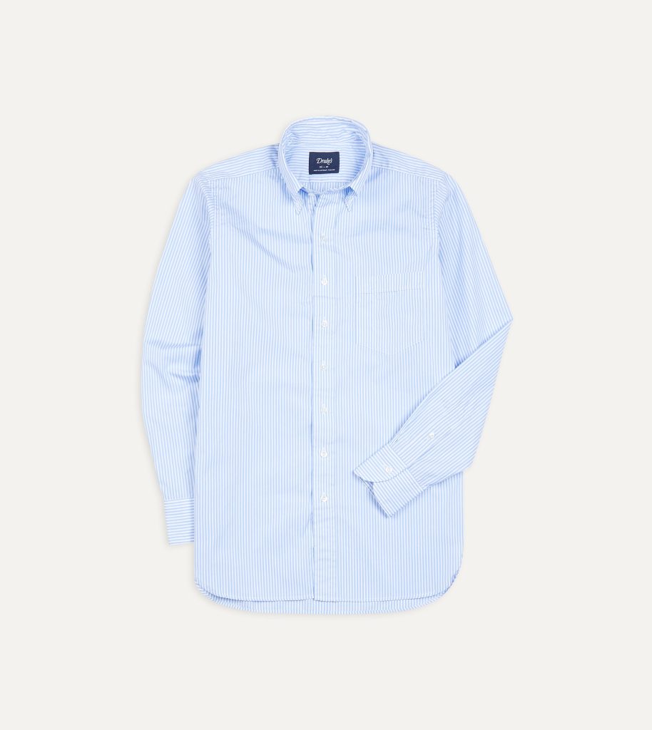 Light Blue Bengal Stripe Cotton Poplin Button-Down Shirt