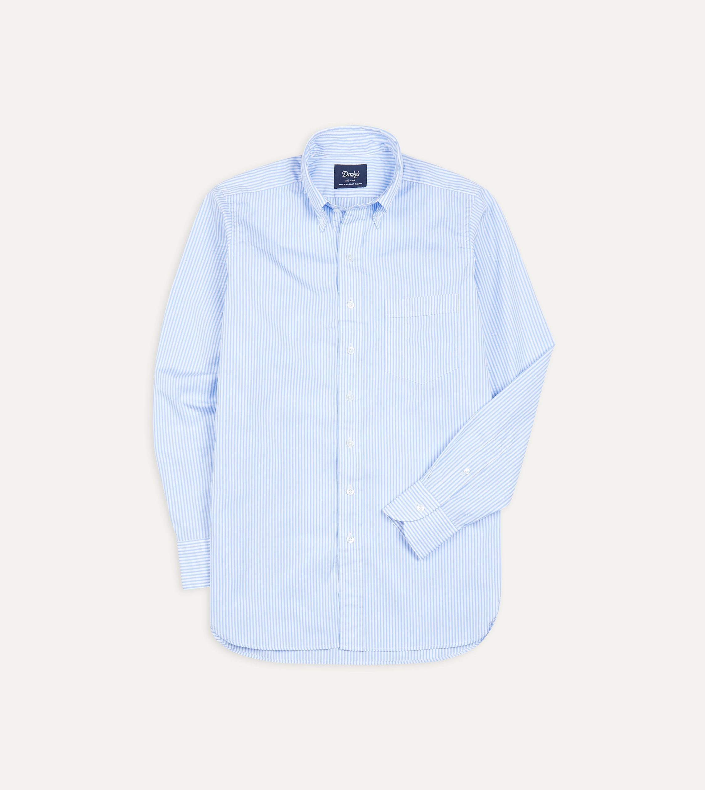 Light Blue Bengal Stripe Cotton Poplin Button-Down Shirt