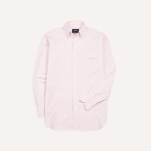 Pale Pink Ticking Stripe Cotton Oxford Cloth Button-Down Shirt