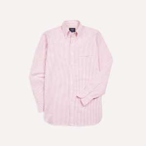 Pink Ticking Stripe Cotton Oxford Cloth Button-Down Shirt