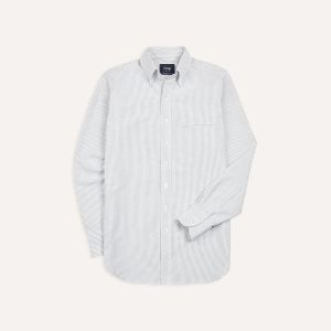 Light Green Ticking Stripe Cotton Oxford Cloth Button-Down Shirt