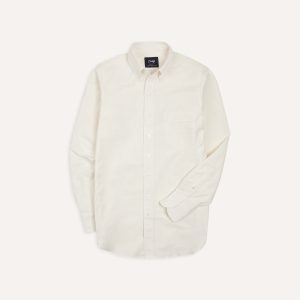 Cream Ticking Stripe Cotton Oxford Cloth Button-Down Shirt