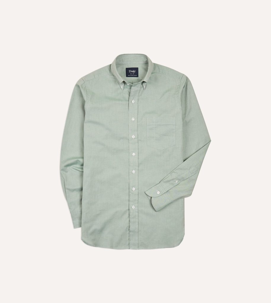 Green Pinpoint Oxford Cotton Cloth Button-Down Shirt
