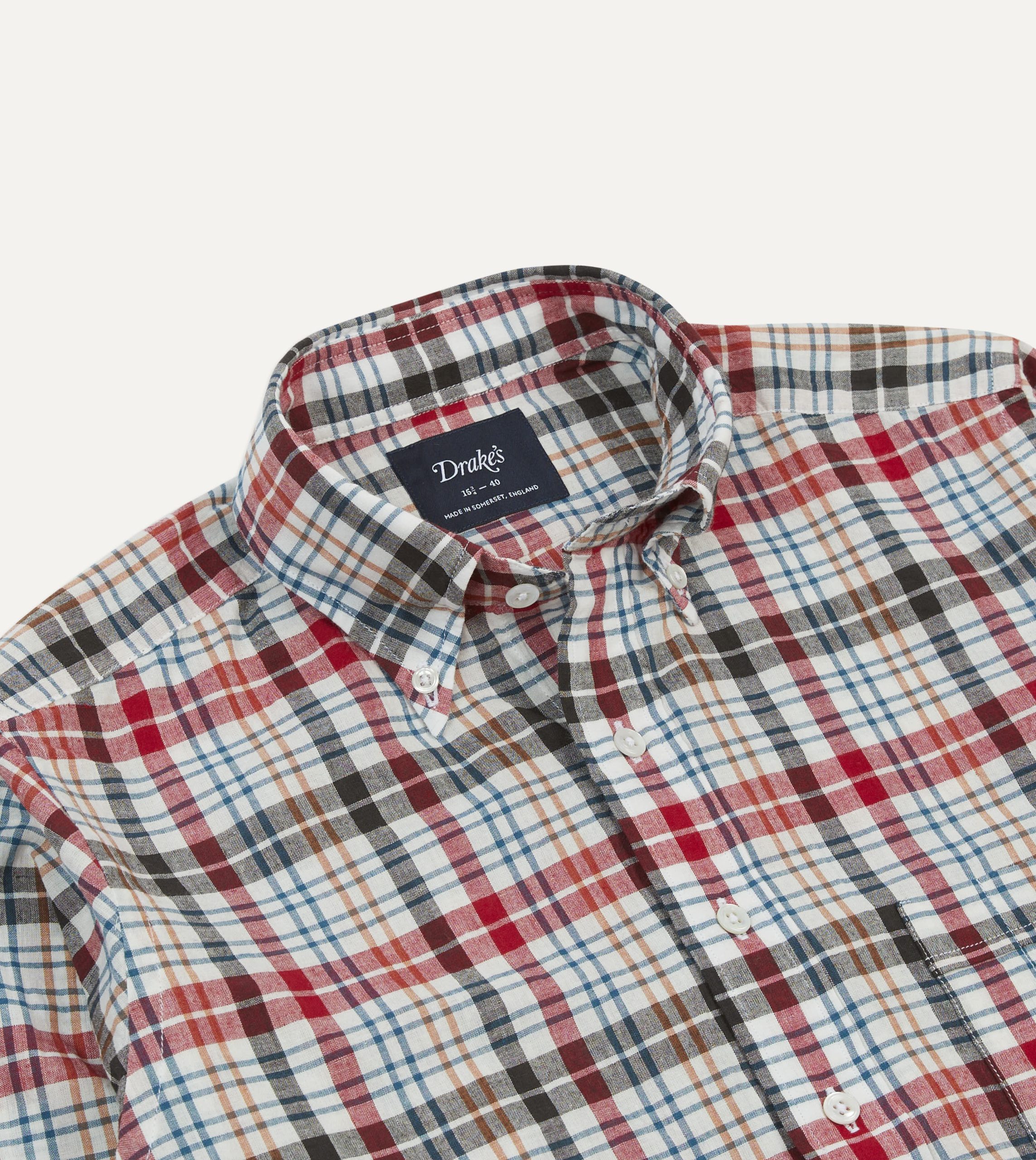 Red and Black Madras Check Cotton Button-Down Shirt - Image 3
