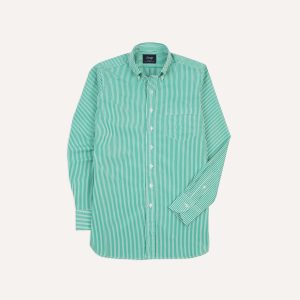Green Narrow Stripe Cotton Poplin Button-Down Shirt