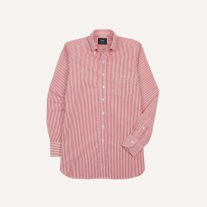 Red Narrow Stripe Cotton Poplin Button-Down Shirt
