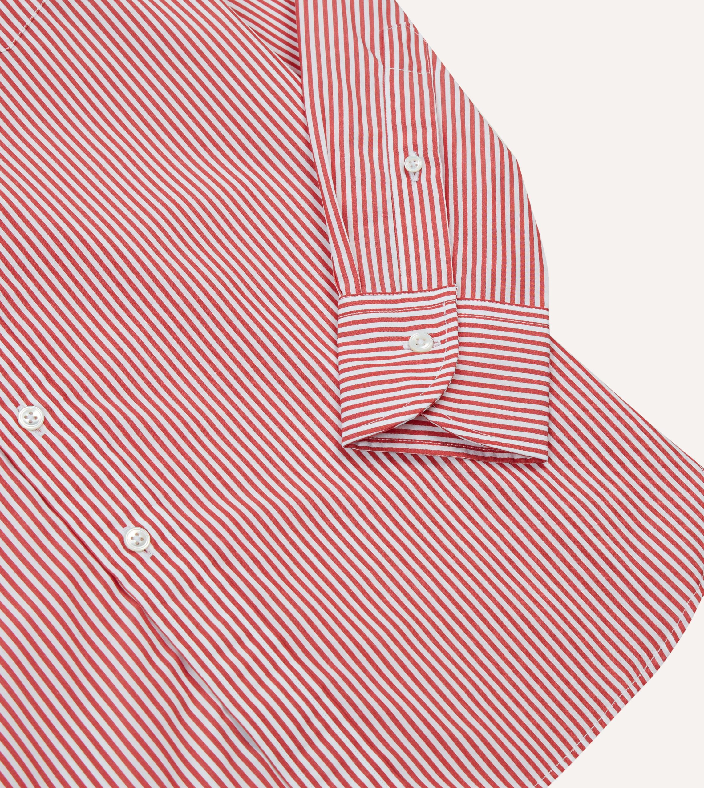 Red Narrow Stripe Cotton Poplin Button-Down Shirt - Image 5