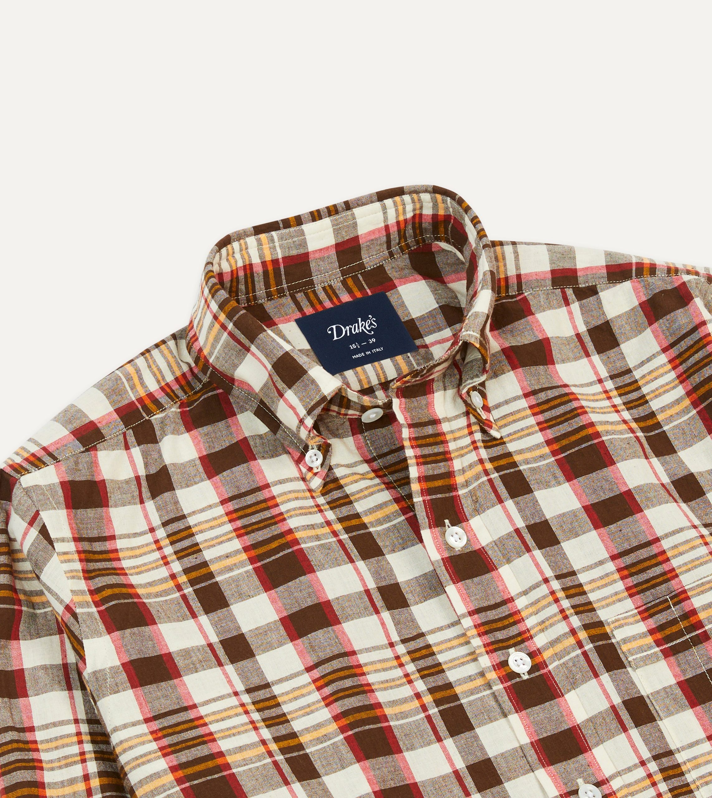 Brown and Red Madras Check Cotton Button-Down Shirt - Image 3
