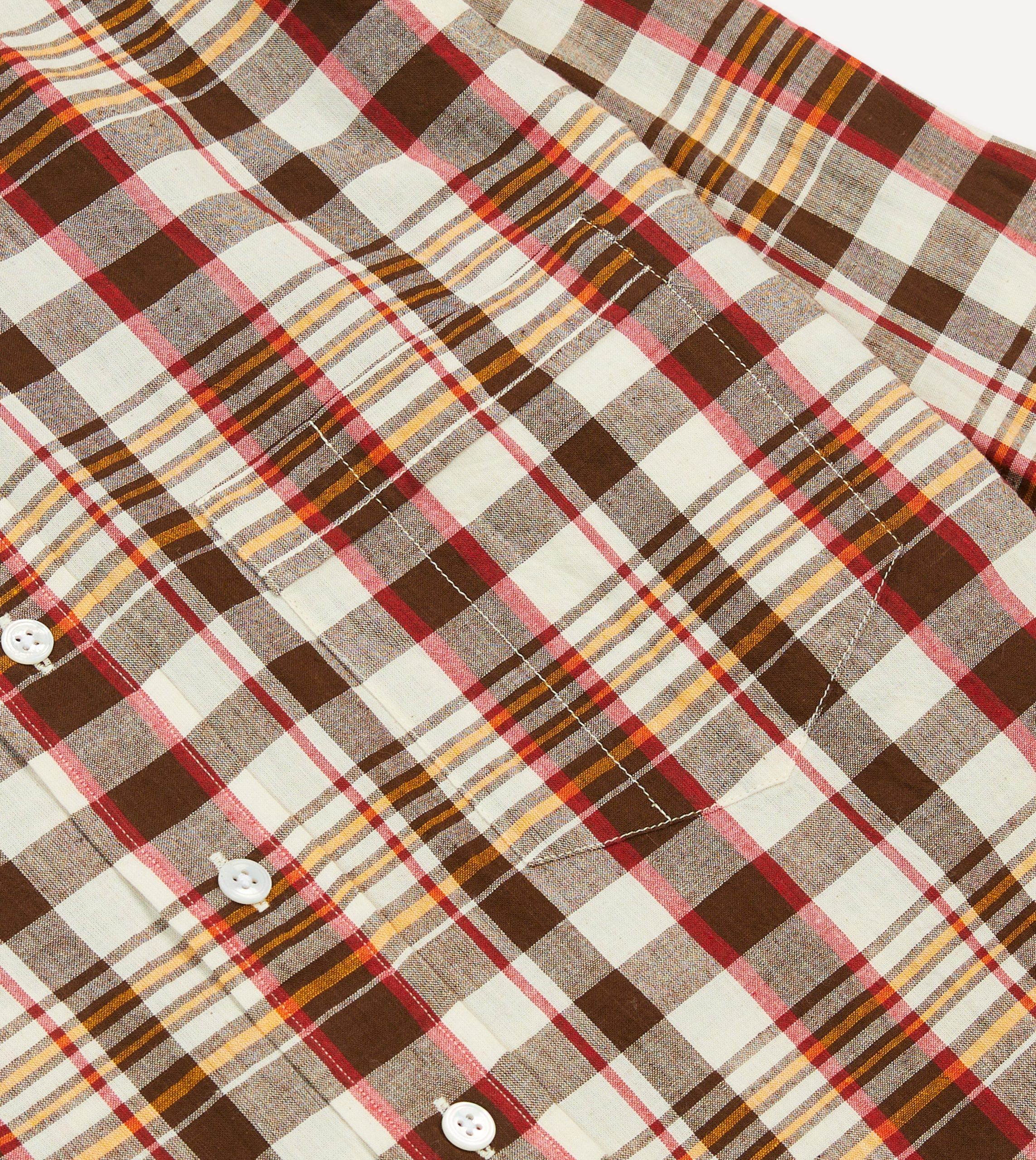 Brown and Red Madras Check Cotton Button-Down Shirt - Image 4