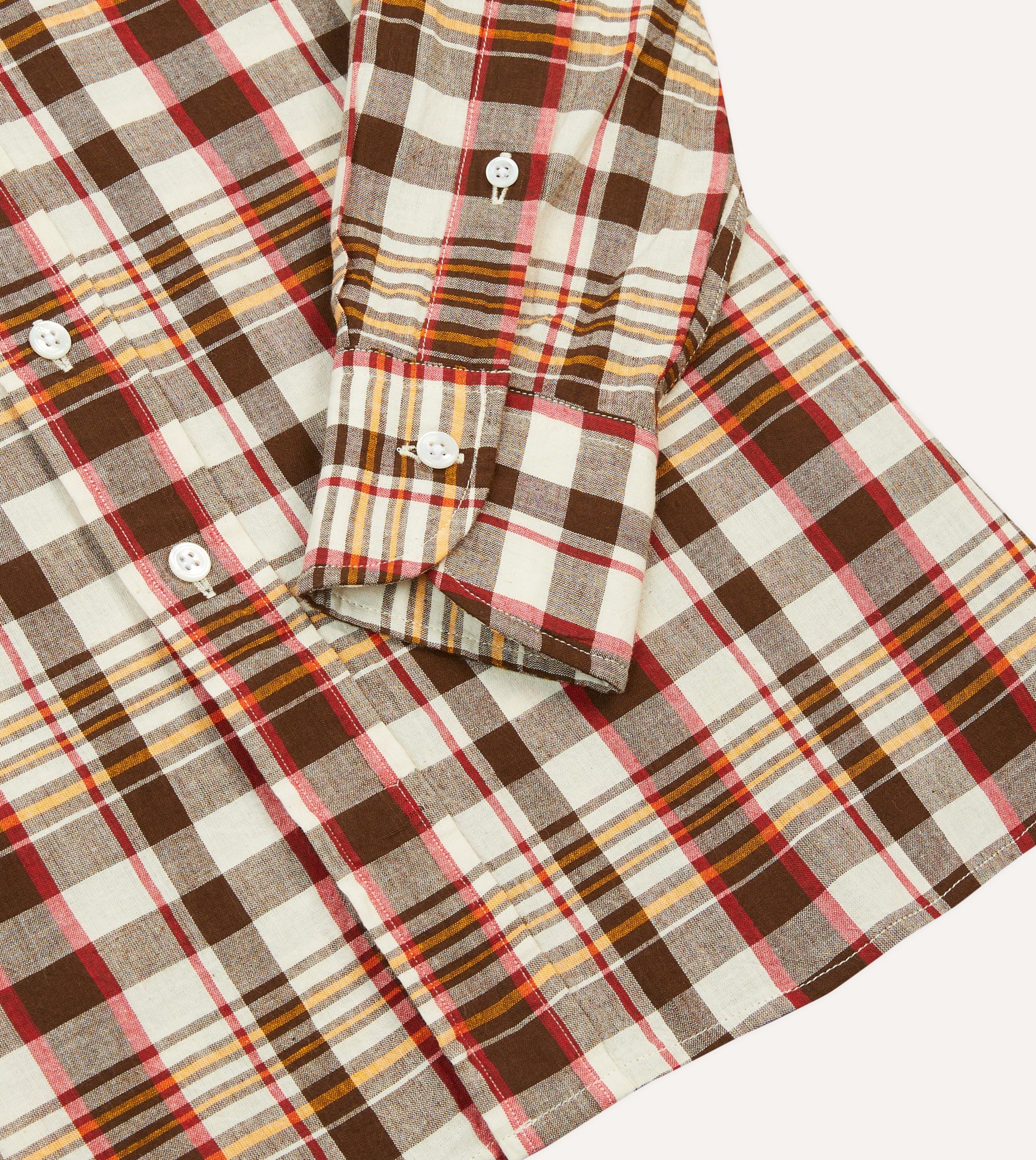 Brown and Red Madras Check Cotton Button-Down Shirt - Image 5