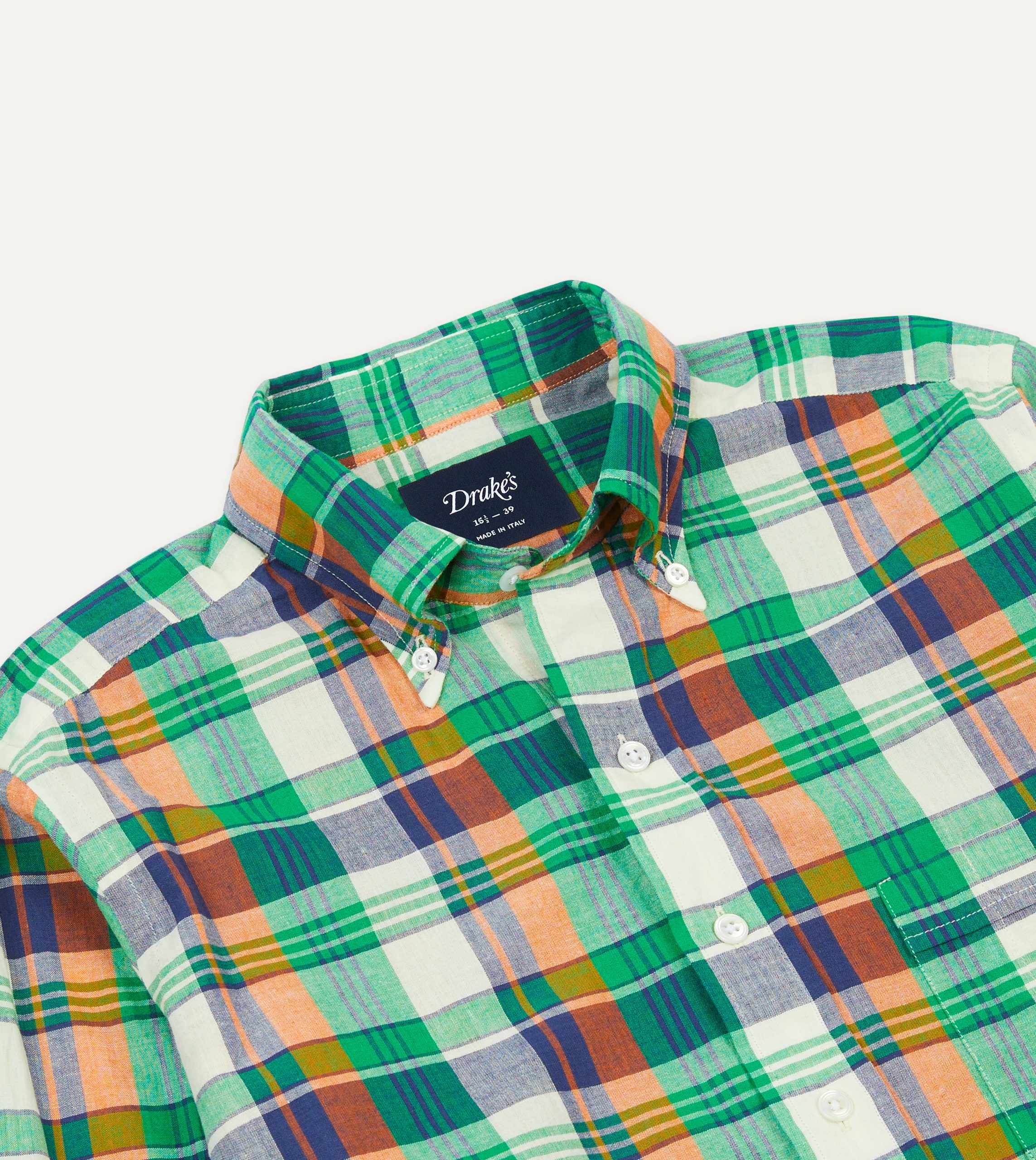 Green and Orange Madras Check Cotton Button-Down Shirt - Image 3