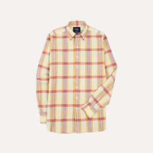 Yellow and Red Madras Check Cotton-Linen Button-Down Shirt