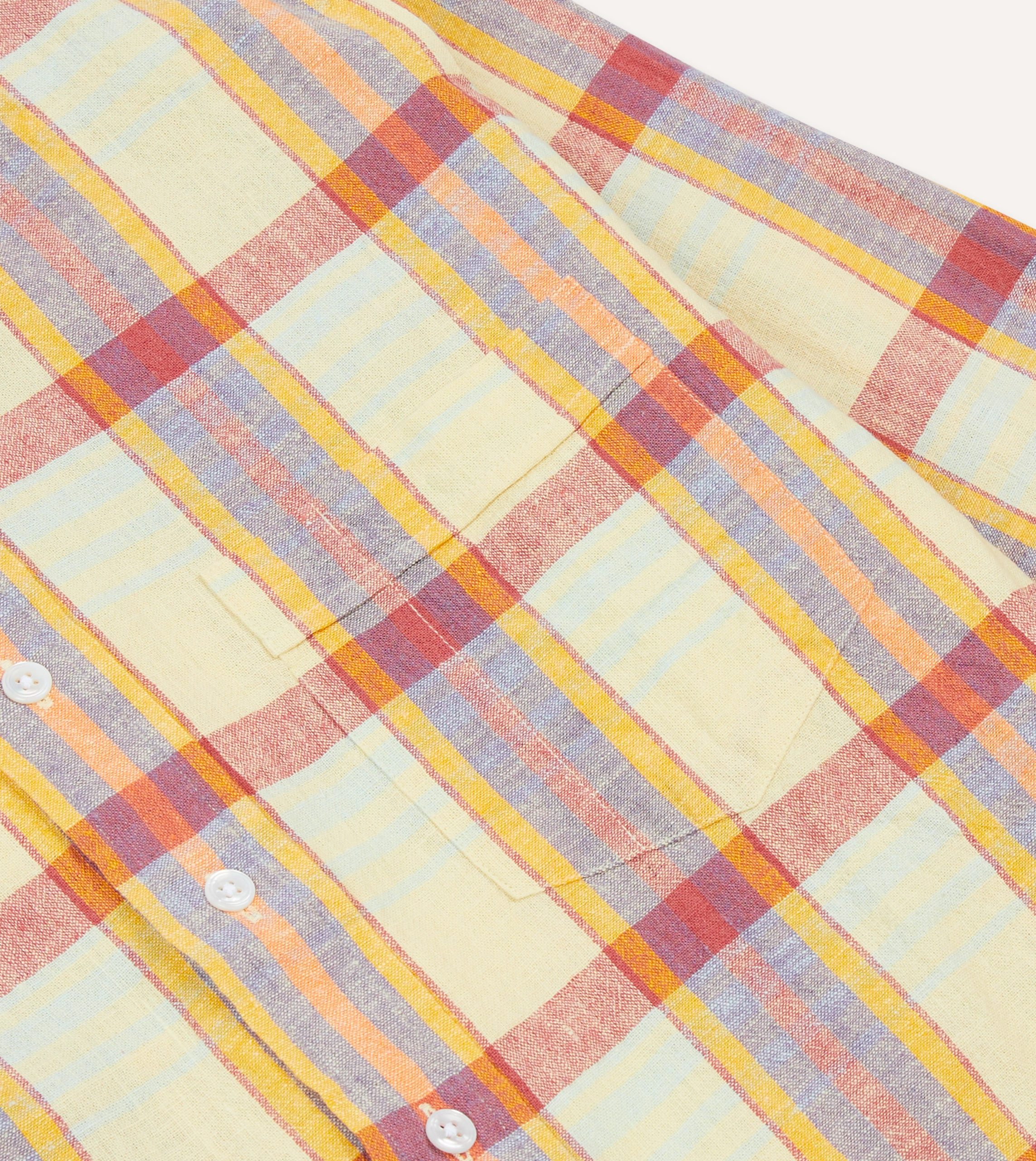 Yellow and Red Madras Check Cotton-Linen Button-Down Shirt - Image 4