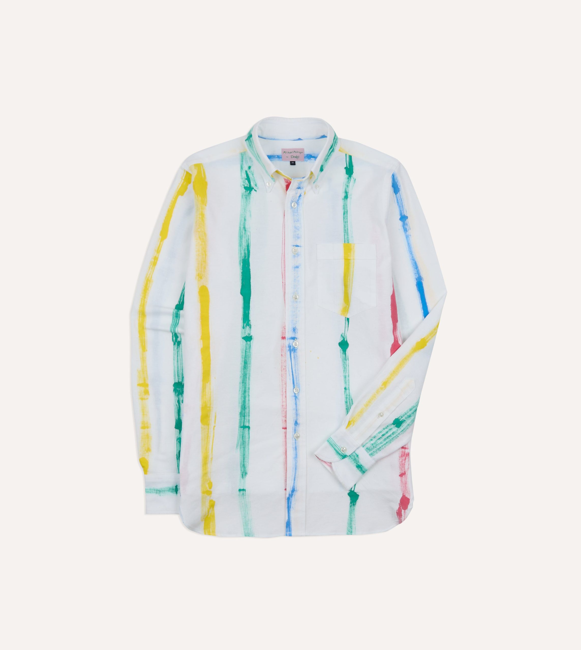 Michael McGregor for Drake's Hand-Painted Stripe Cotton Oxford Cloth Button-Down Shirt