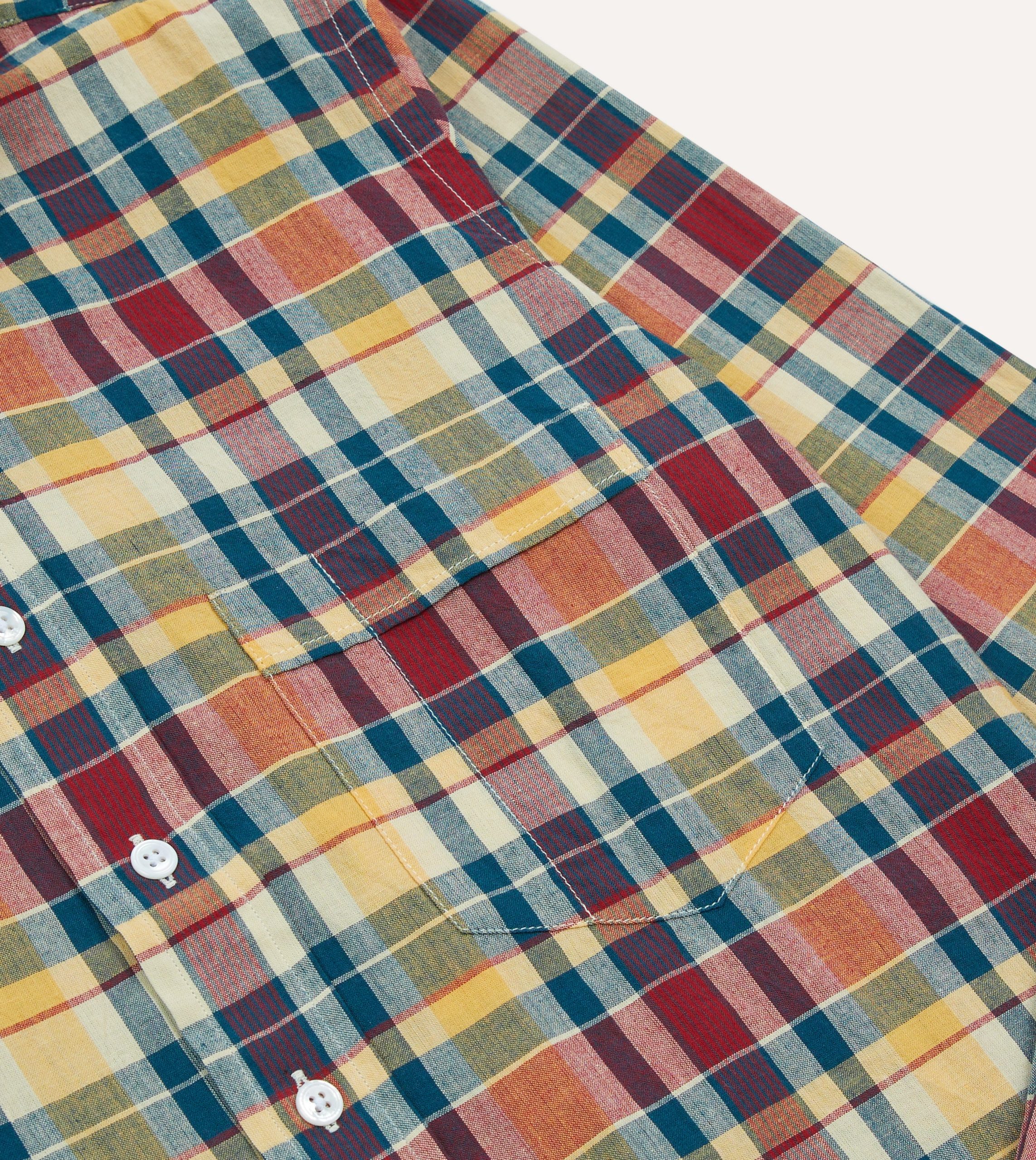 Yellow. Red and Blue Madras Check Cotton Button-Down Shirt - Image 4