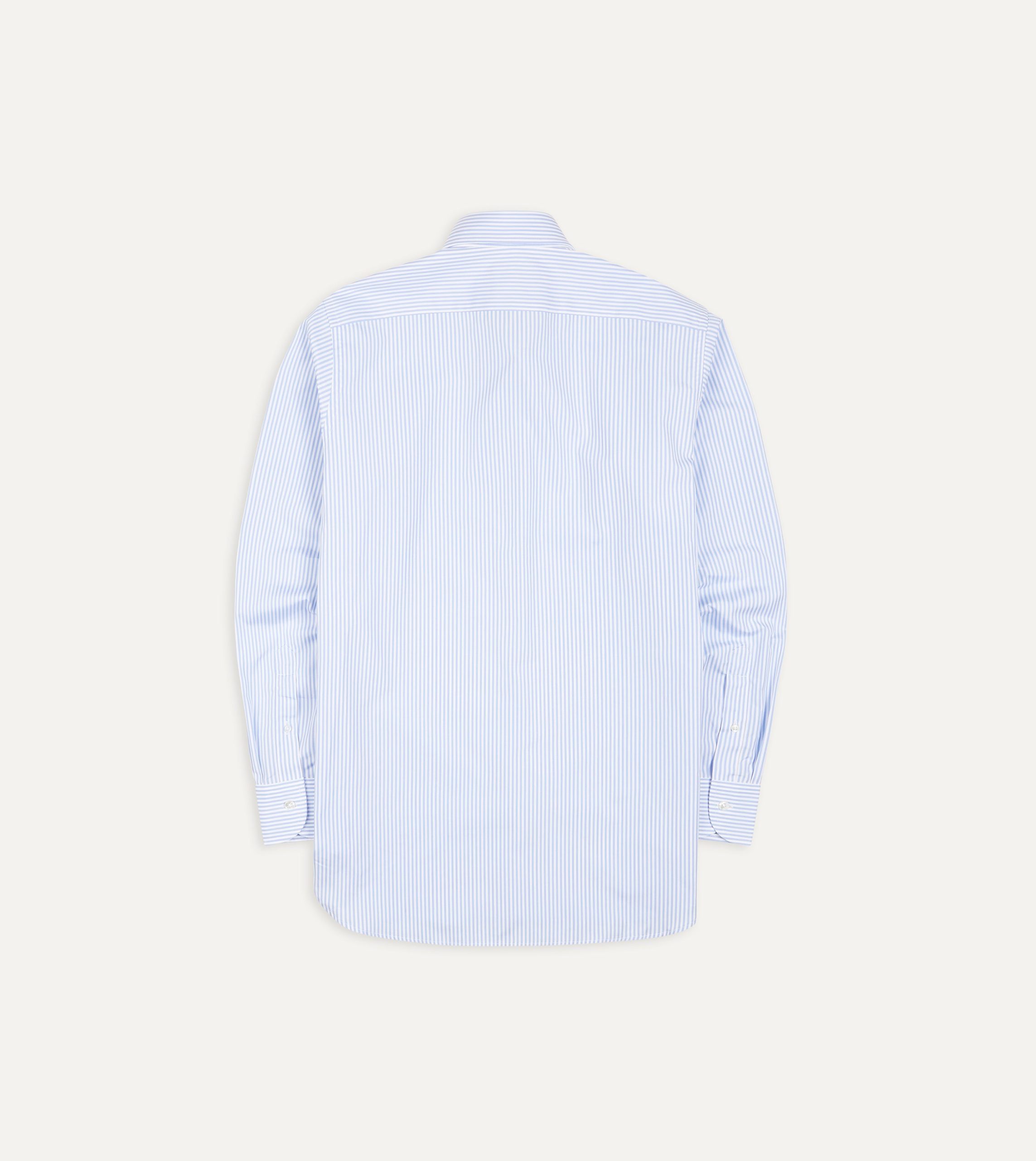 Sky Blue and White Bengal Stripe Spread Collar Cotton Poplin Shirt - Image 3