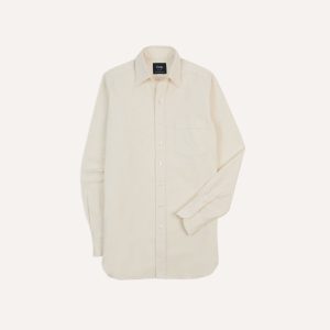 Cream Cotton Oxford Cloth Long Point Collar Shirt