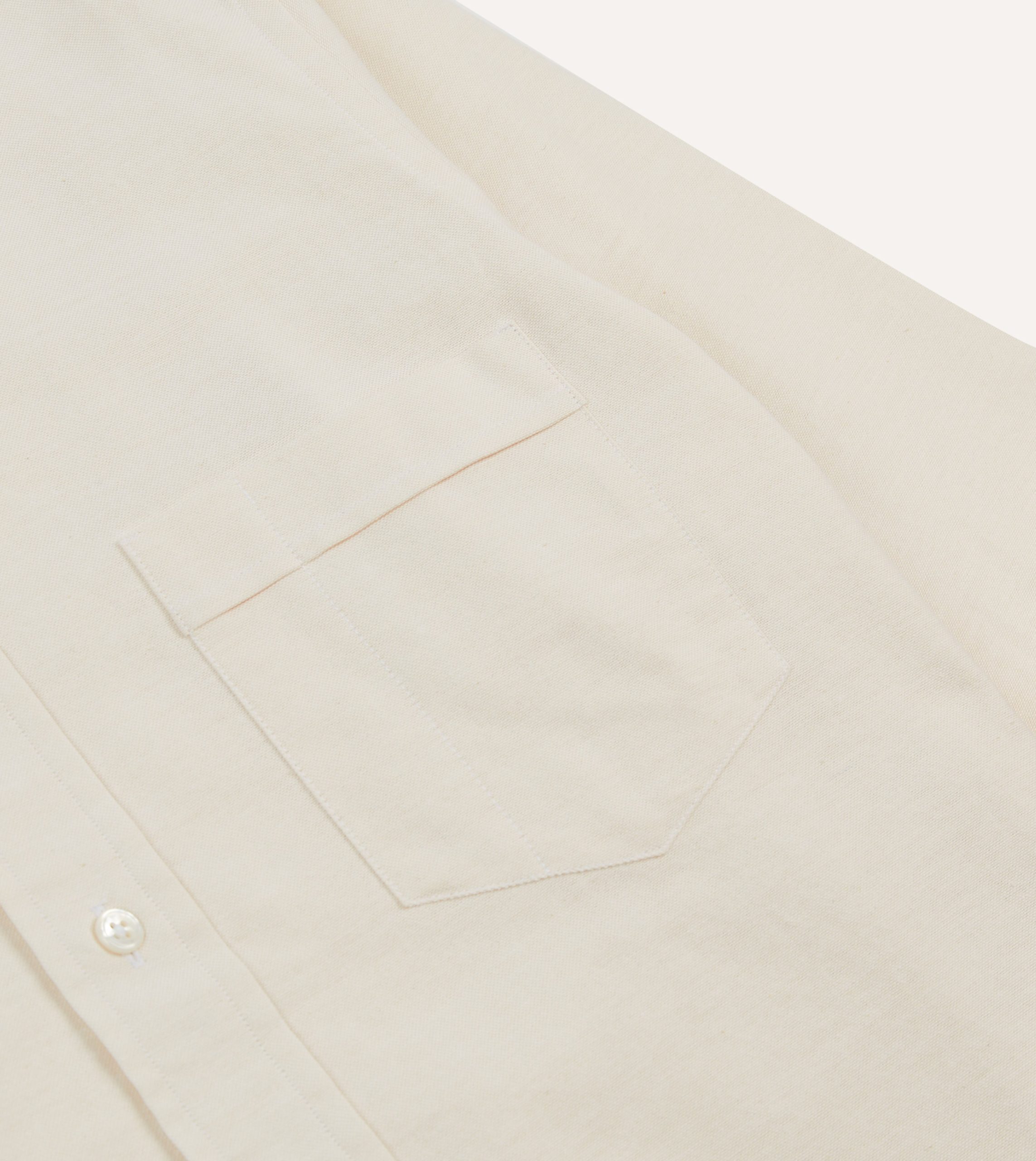 Cream Cotton Oxford Cloth Long Point Collar Shirt - Image 4