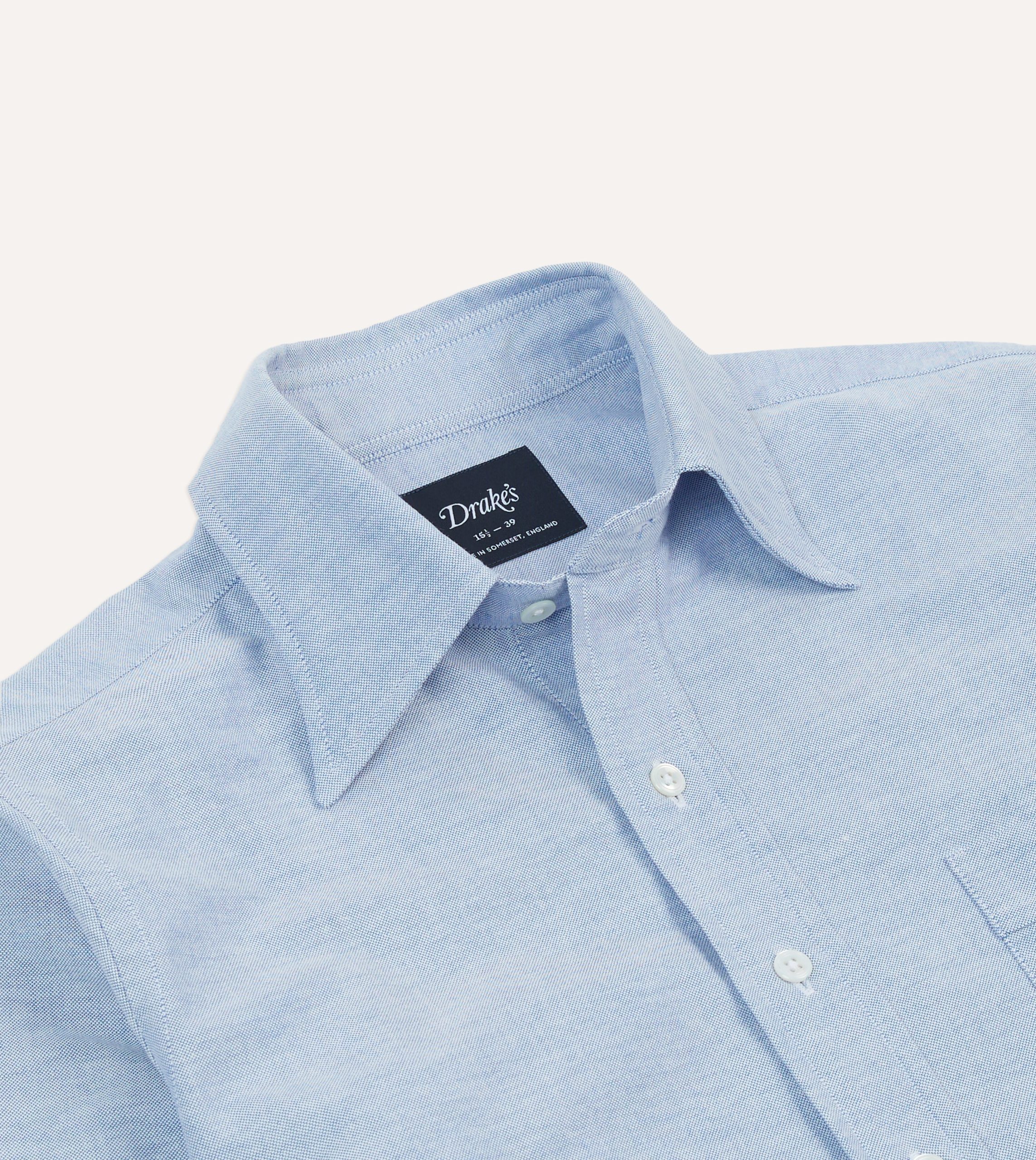 Blue Cotton Oxford Cloth Long Point Collar Shirt - Image 3