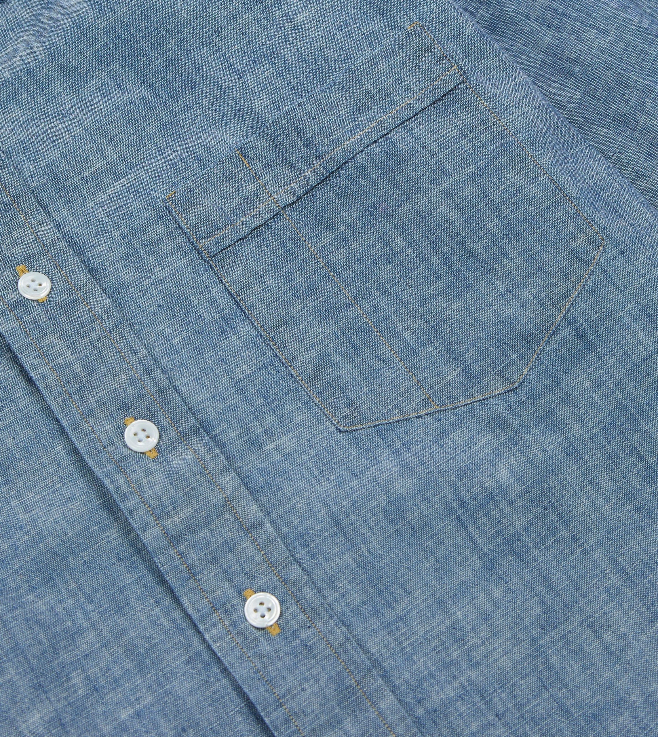 Blue Chambray Long Point Collar Shirt - Image 4