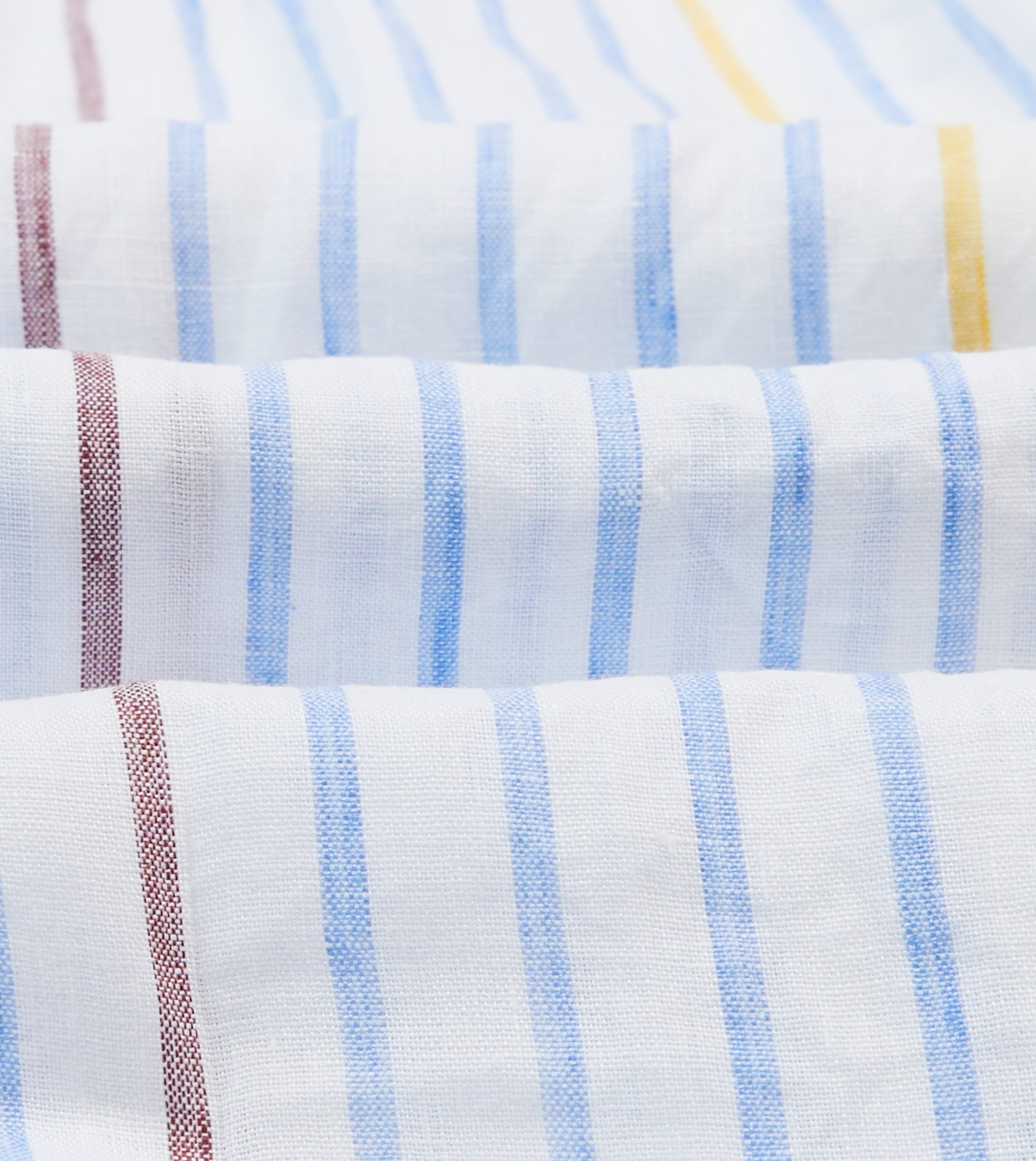 Blue. White and Yellow Stripe Linen Long Point Collar Shirt - Image 2