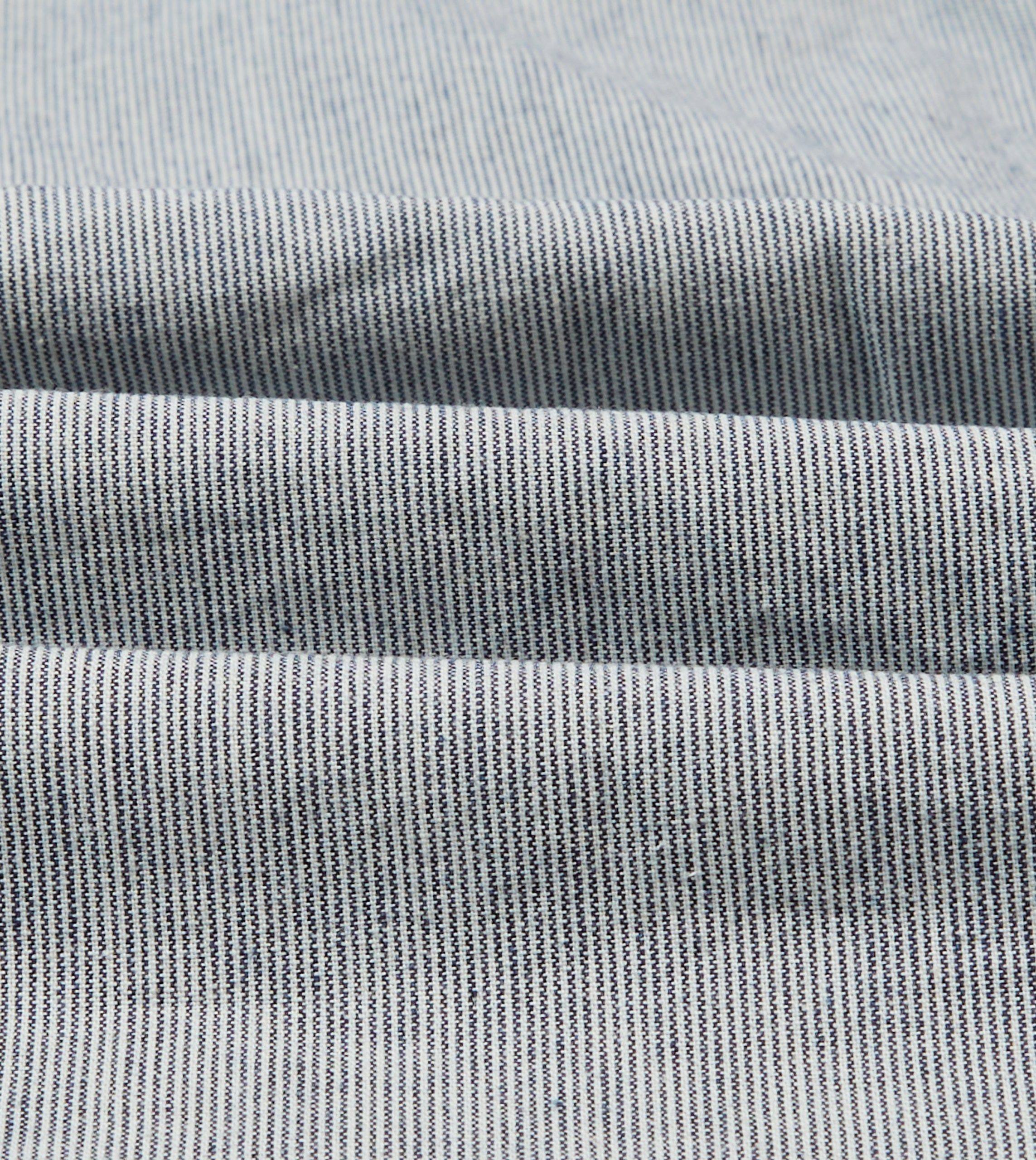 Blue Hickory Stripe Cotton Long Point Collar Popover Shirt - Image 2