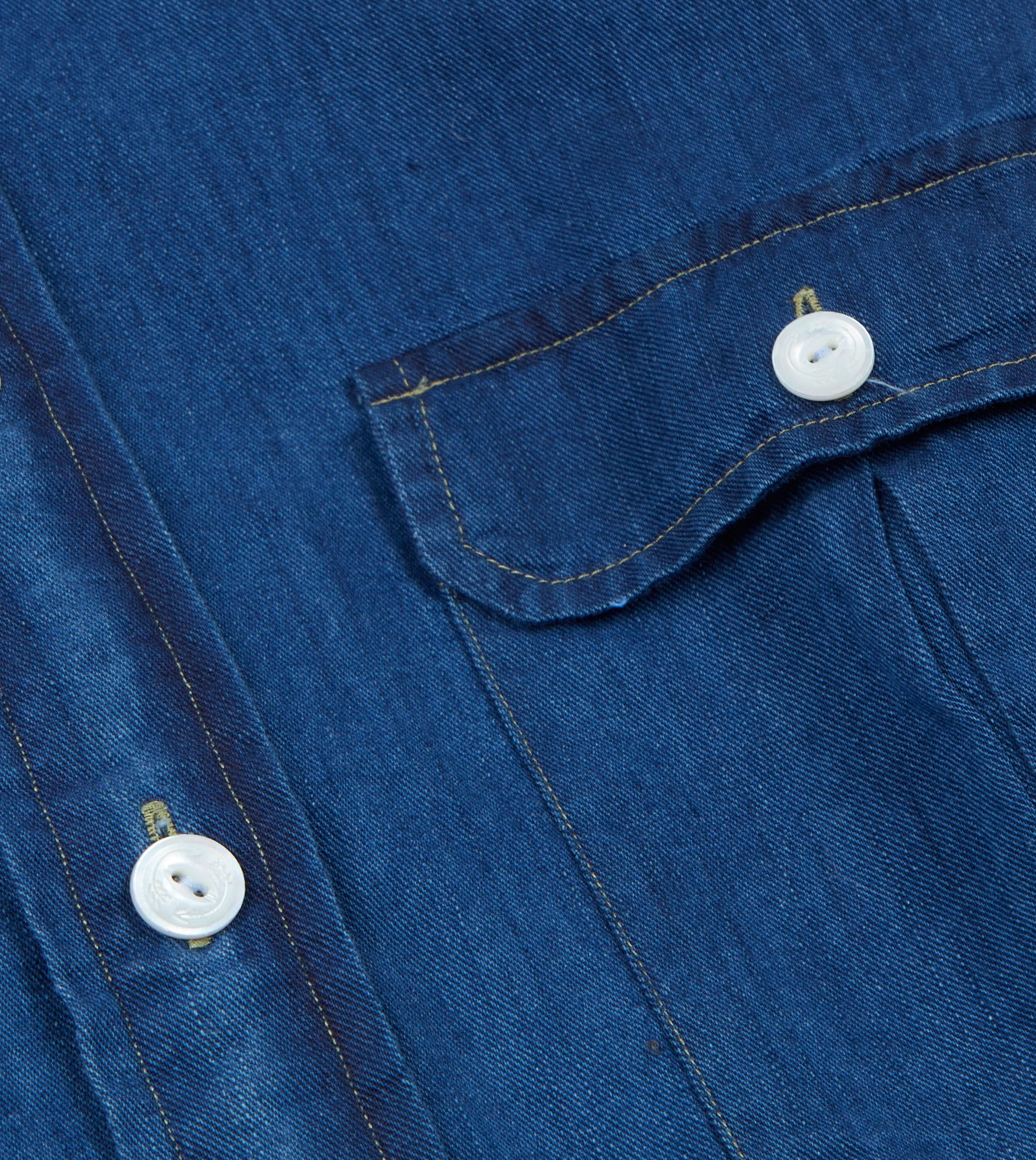 Blue Cotton Linen Two-Pocket Work Shirt - Image 5