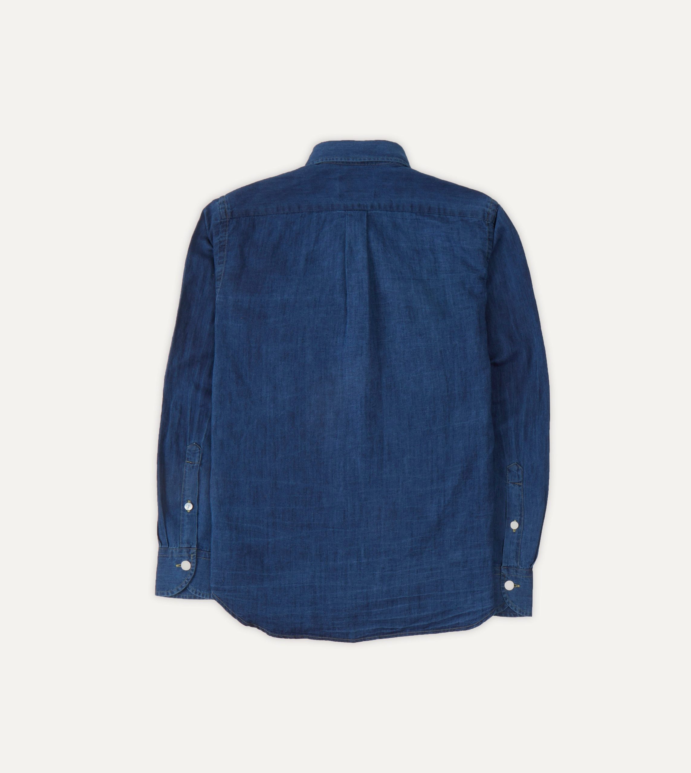 Blue Cotton Linen Two-Pocket Work Shirt - Image 3
