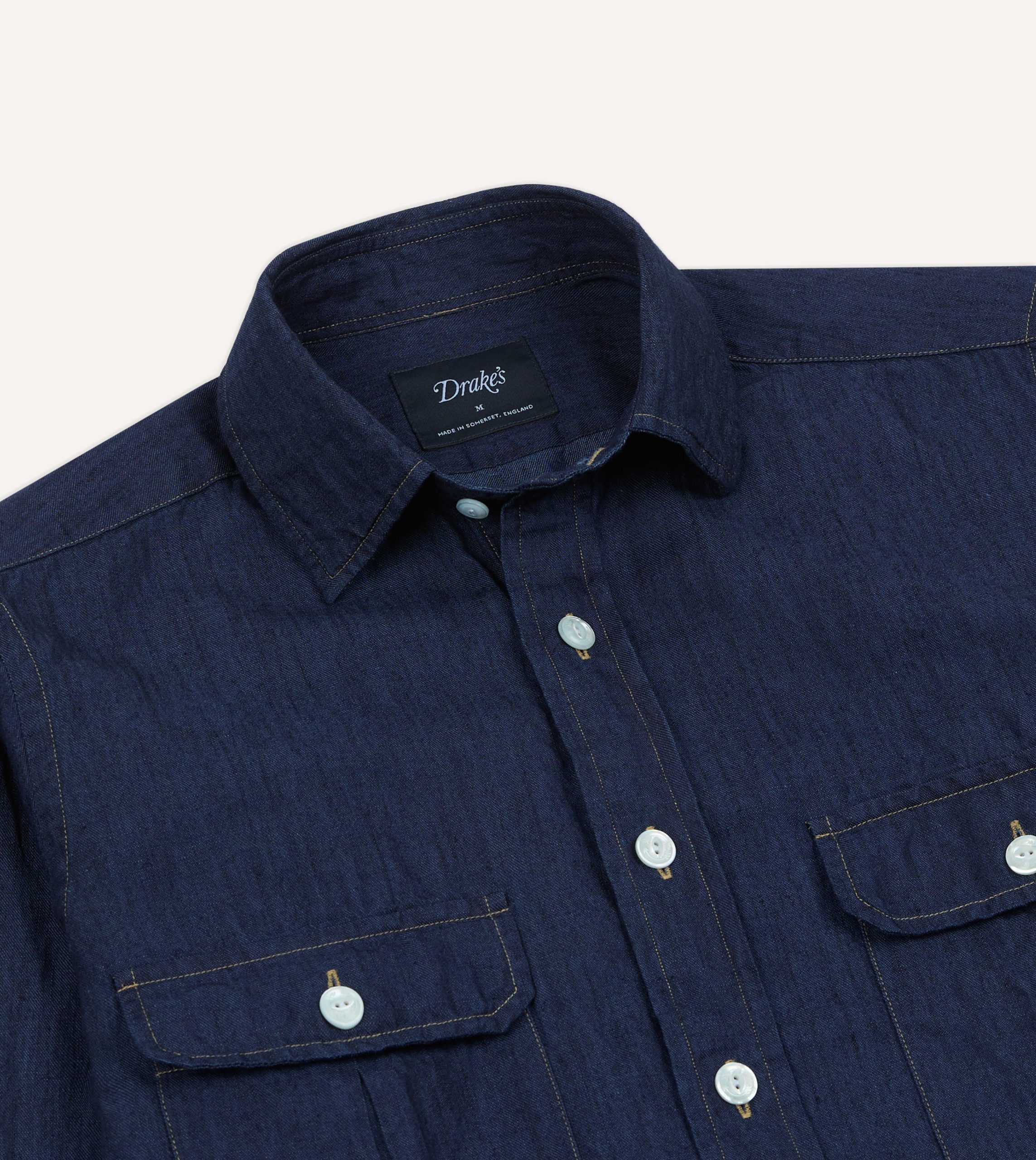 Navy Cotton Linen Two-Pocket Work Shirt - Image 3