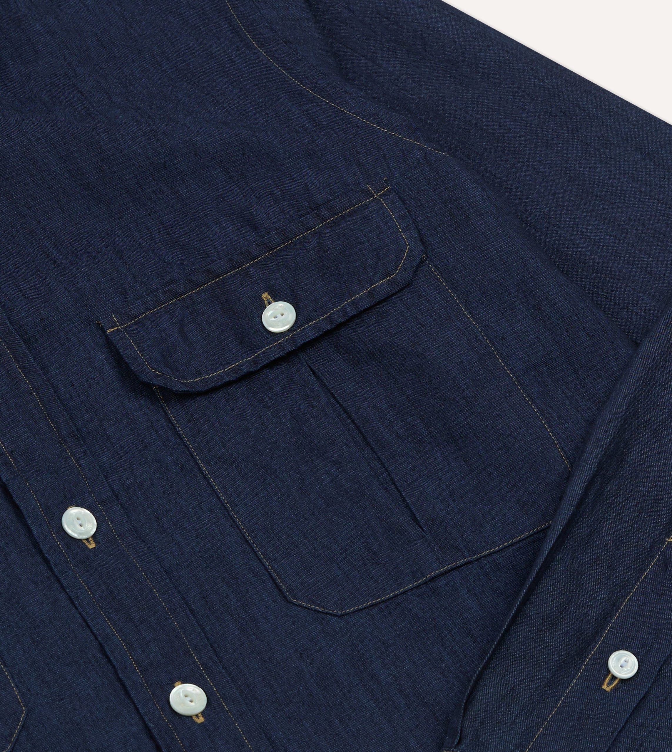 Navy Cotton Linen Two-Pocket Work Shirt - Image 4