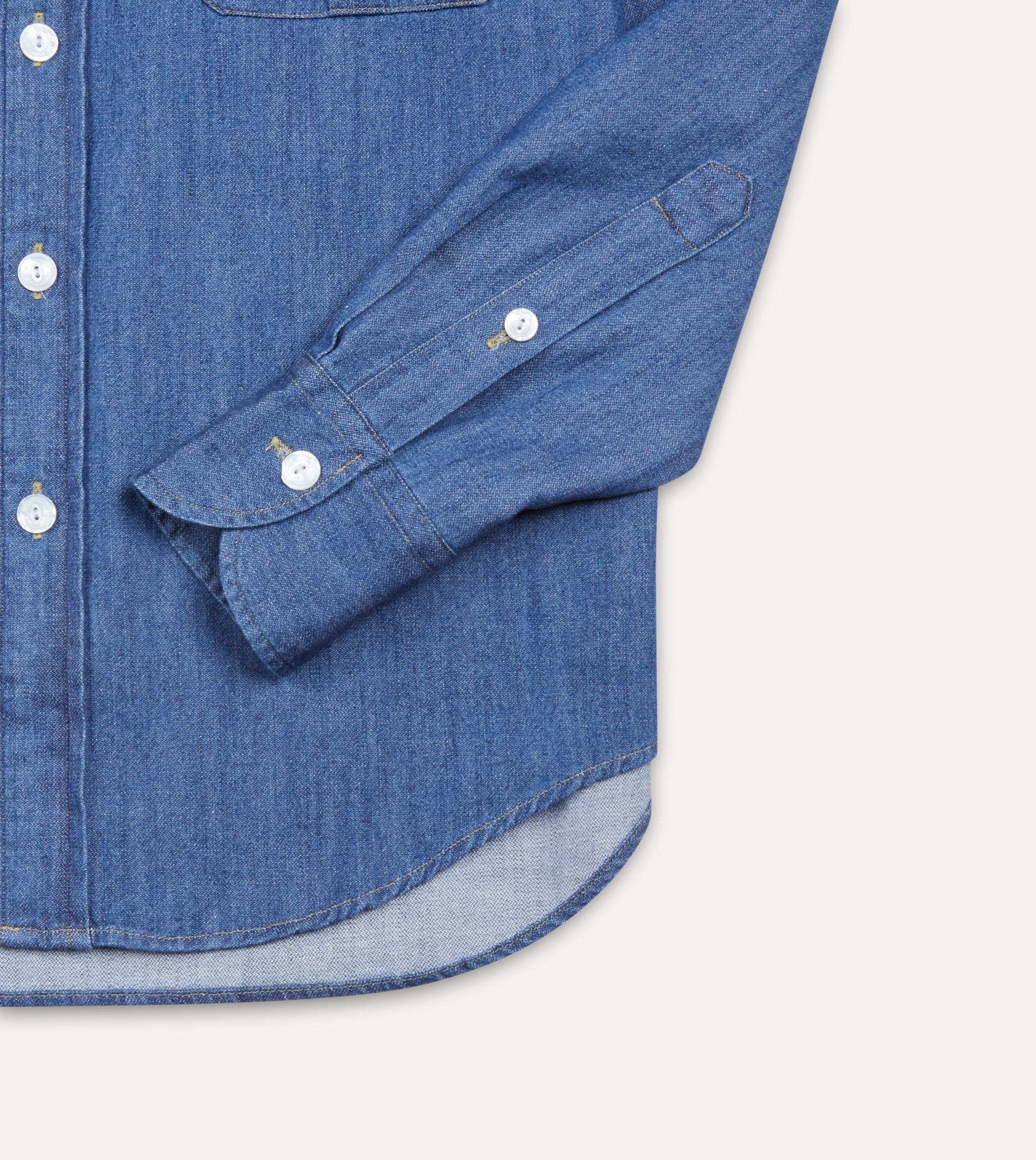 Mid-Blue Washed Denim Cotton Two-Pocket Work Shirt - Image 4