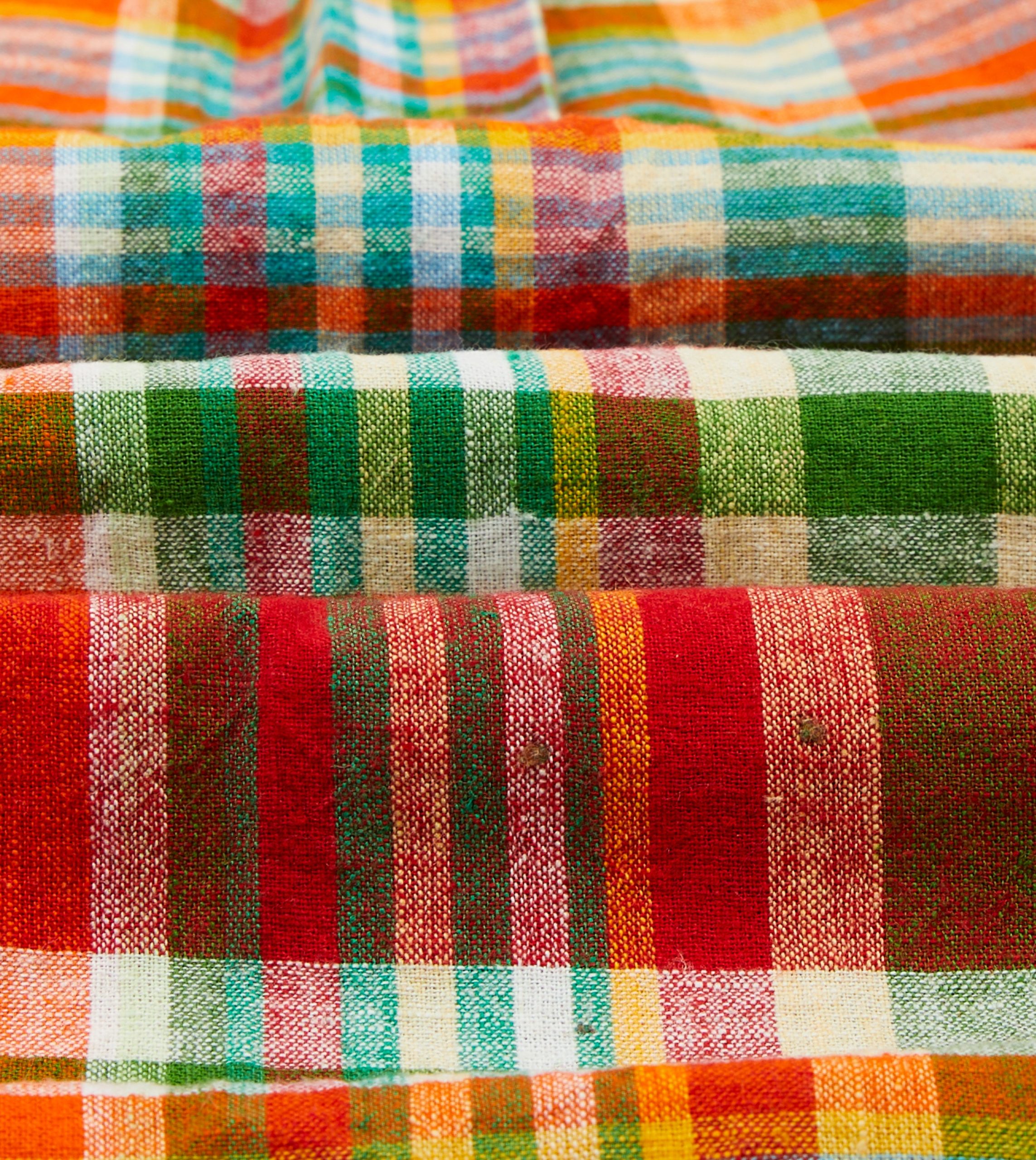Red and Green Madras Check Cotton-Linen Two-Pocket Work Shirt - Image 2